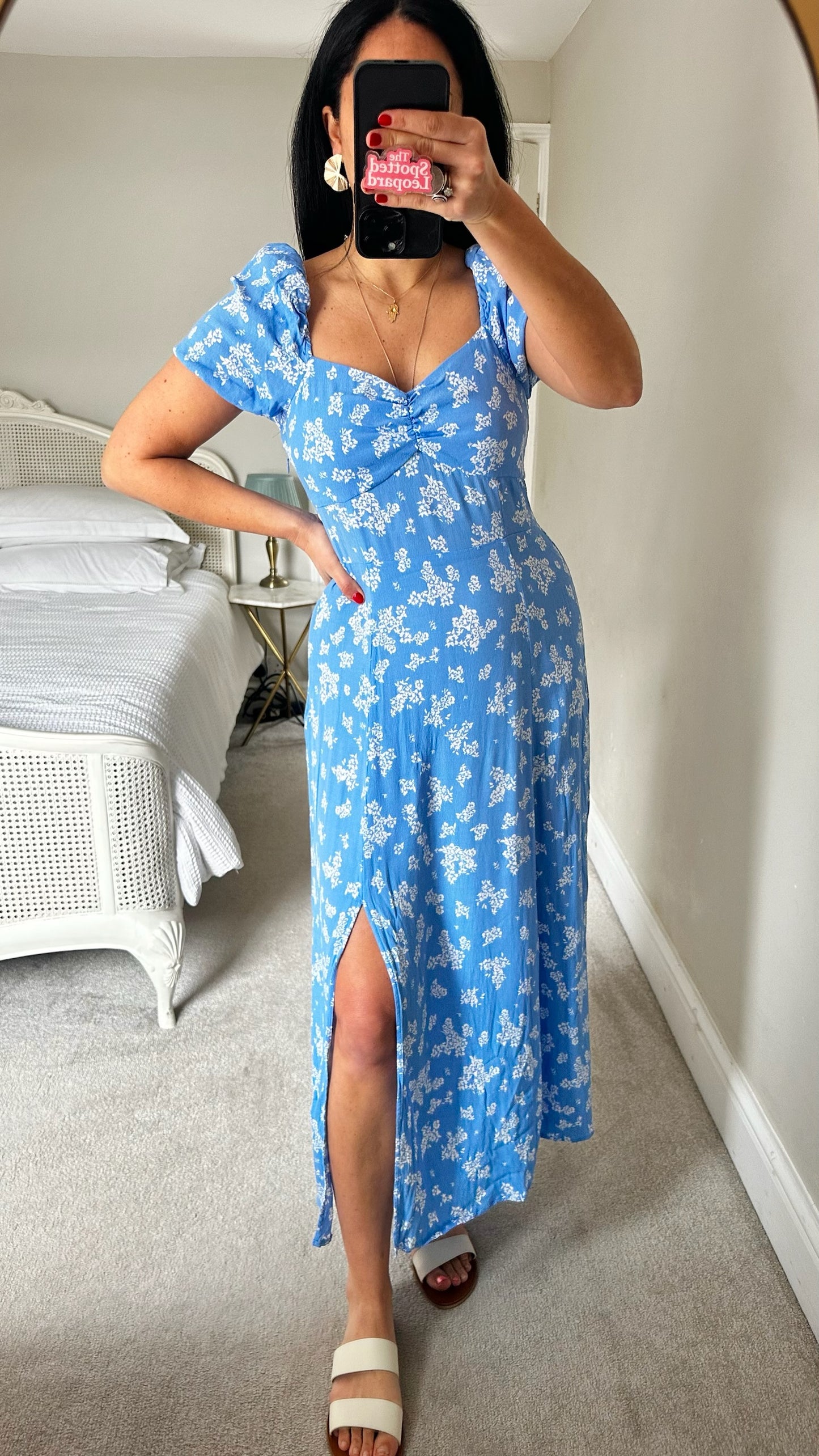 & other stories light blue white floral midi event side split dress medium UK 14 vgc