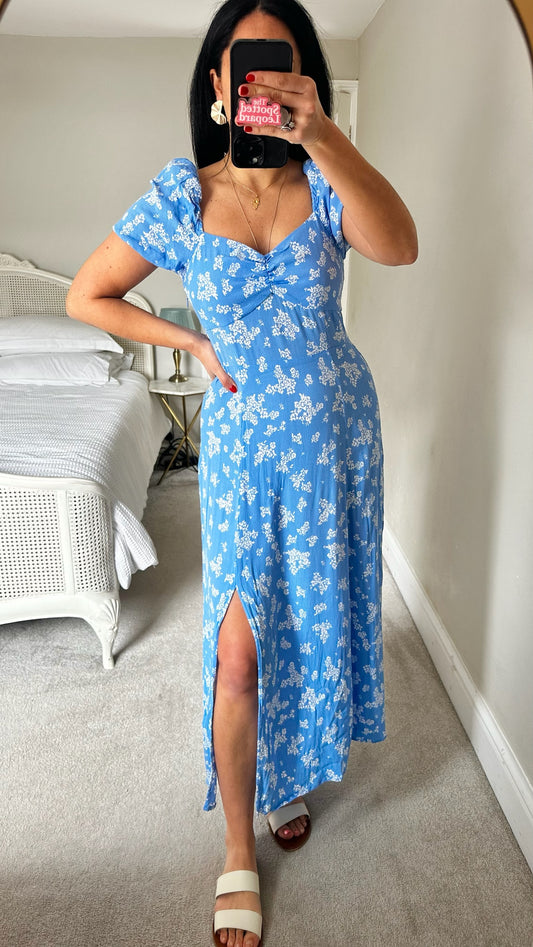 & other stories light blue white floral midi event side split dress medium UK 14 vgc
