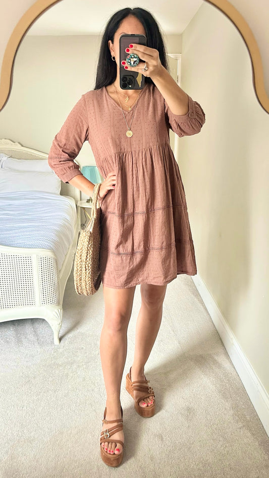 Object tan oversize tiered mini dress small S UK 8 10 vgc