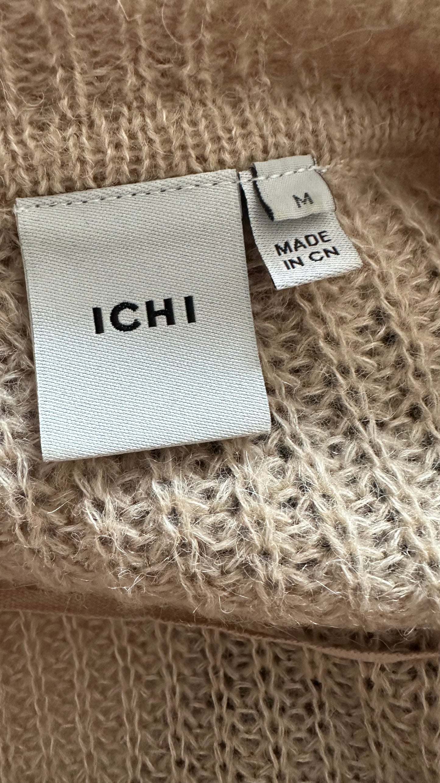 Ichi cream beige collared mohair blend knitted cardigan jumper UK 12-14 vgc