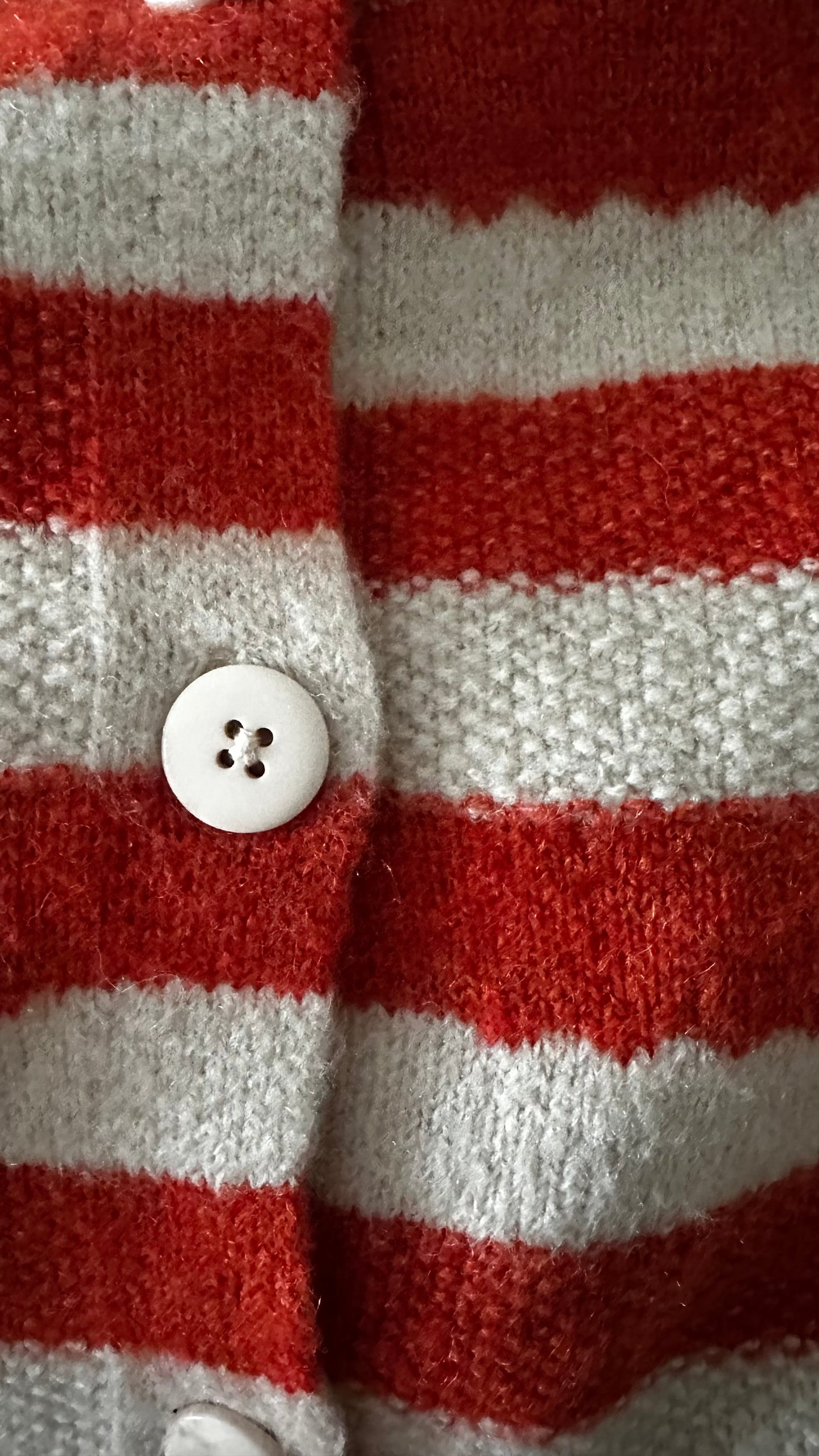 ICHI red beige stripe knitted cardigan jumper large UK 14 vgc