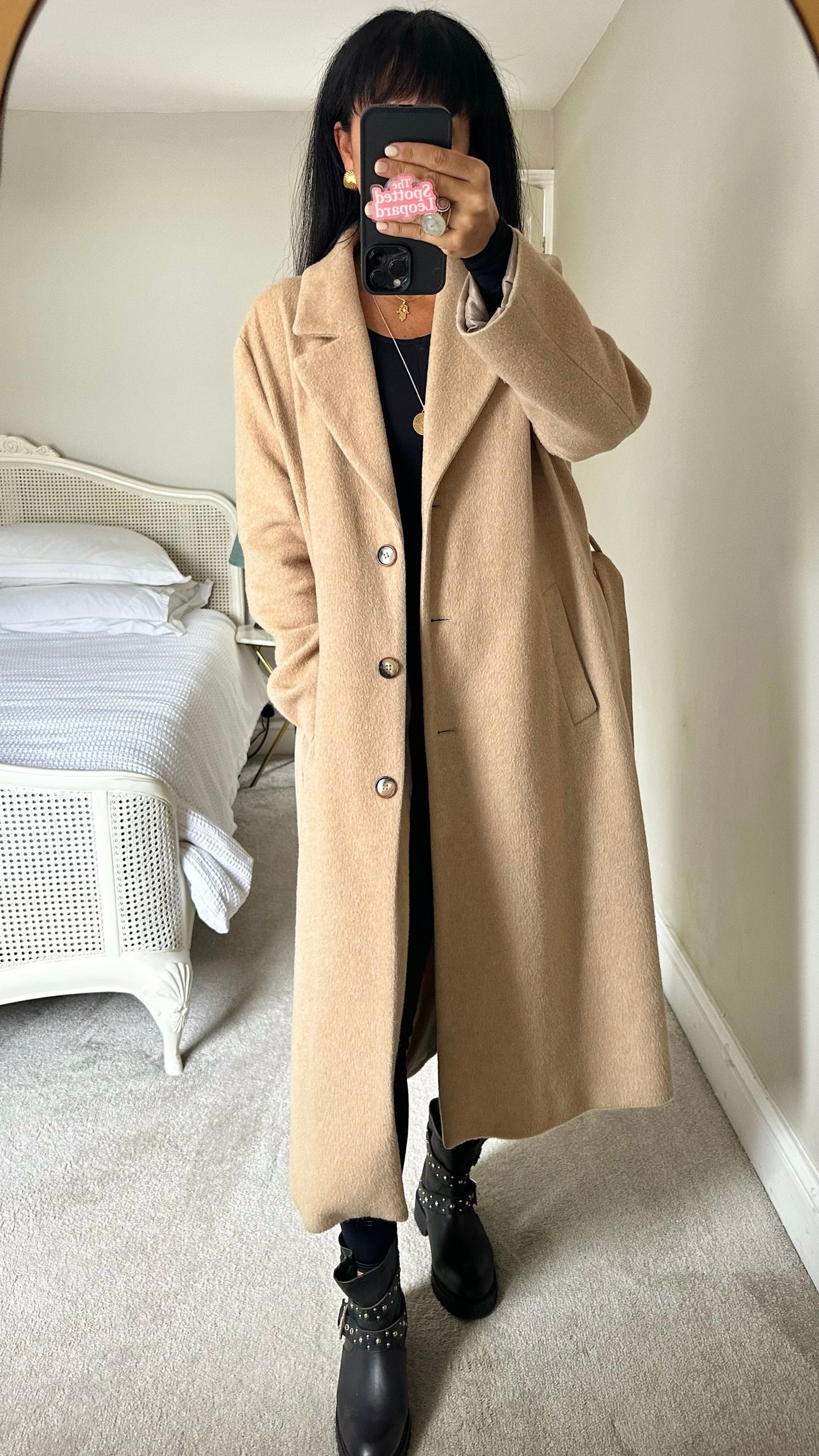 & Other stories beige camel cream wool blend alpaca long coat extra large XL UK 14