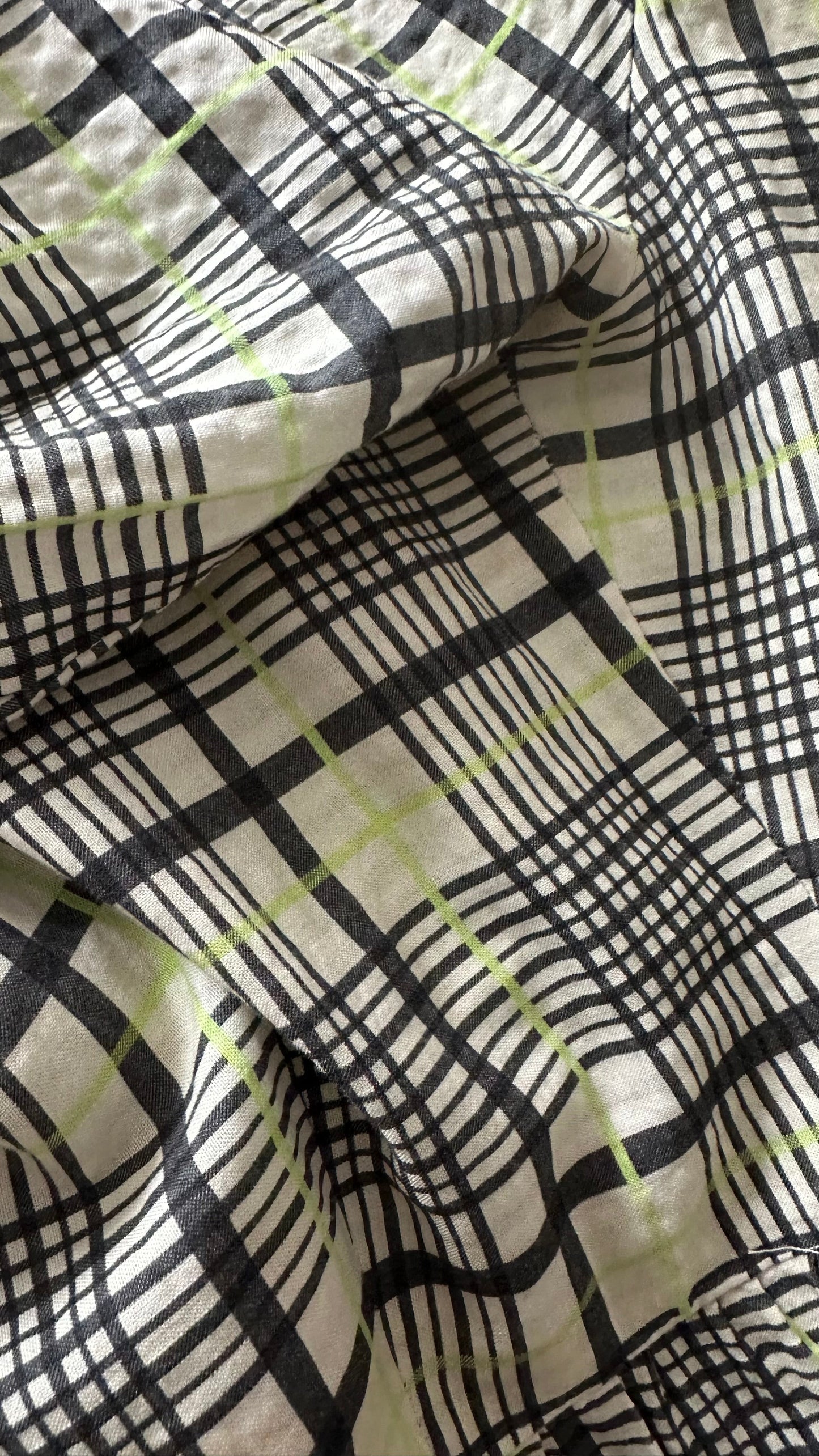Topshop black beige green gingham maxi midaxi side split casual boho dress small UK 8 vgc