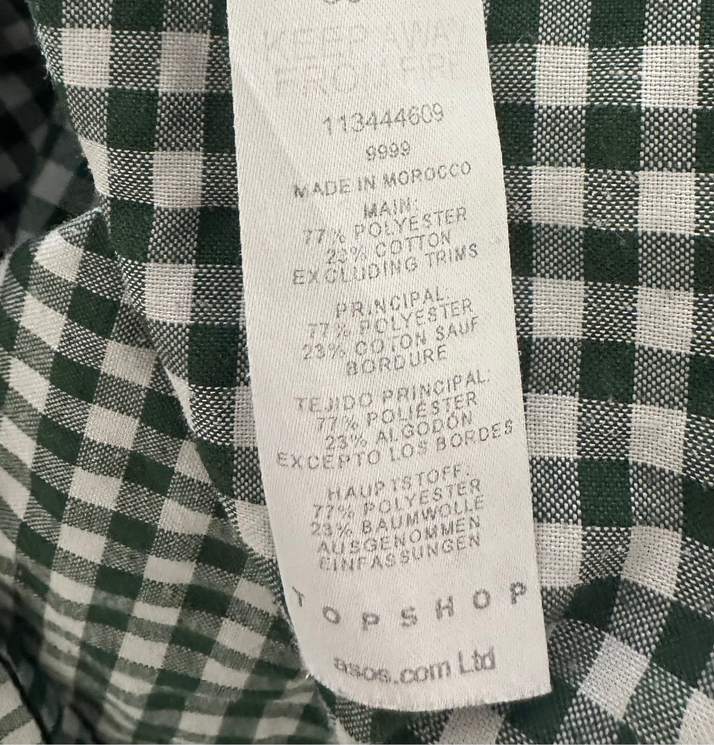 Topshop Green white gingham check shirred cotton blend check midi dress medium UK 14