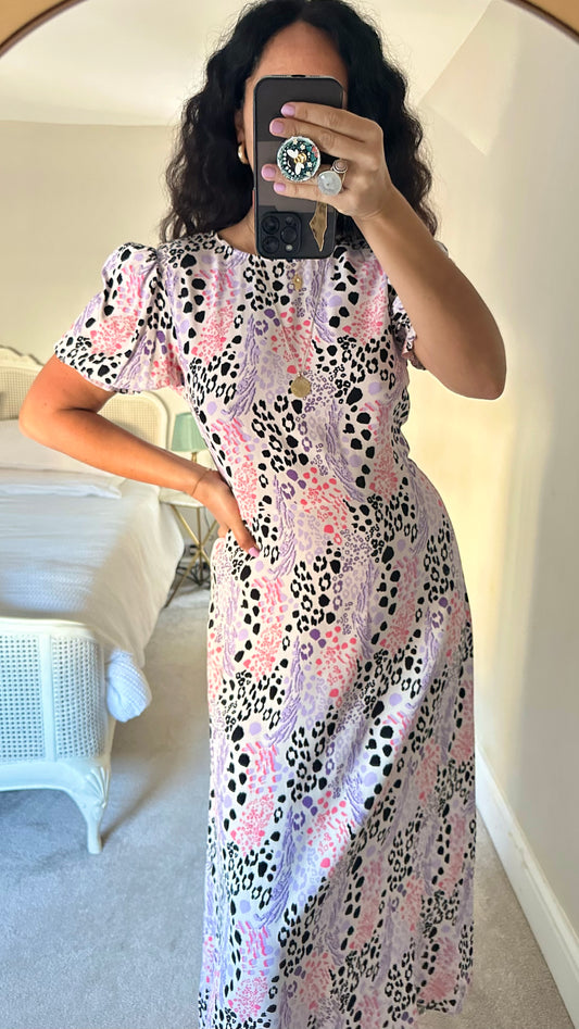 Marks & Spencer lilac cream pink leopard print maxi midi dress medium UK 10