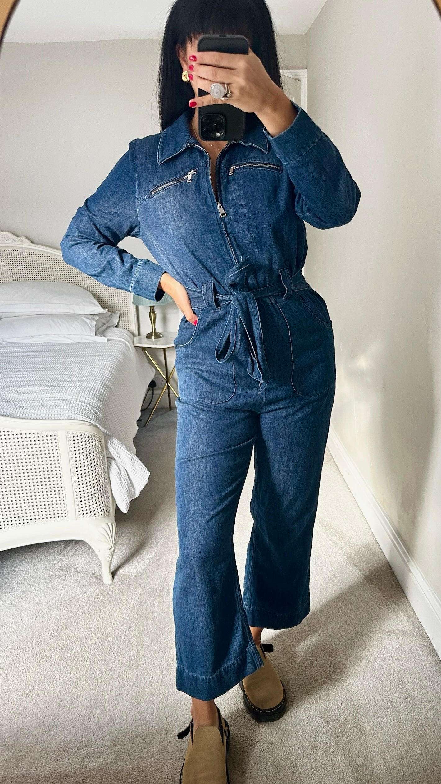 & other stories navy blue denim jumpsuit large UK 12 vgc