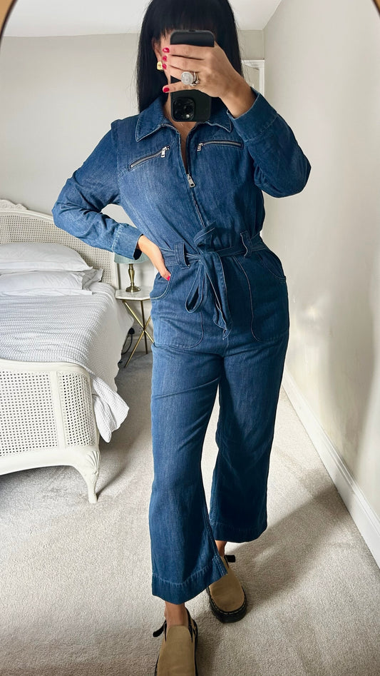 & other stories navy blue denim jumpsuit large UK 12 vgc