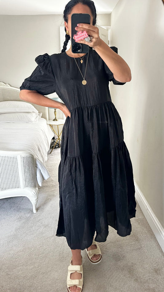 & other stories black tiered maxi long dress medium UK 12 vgc