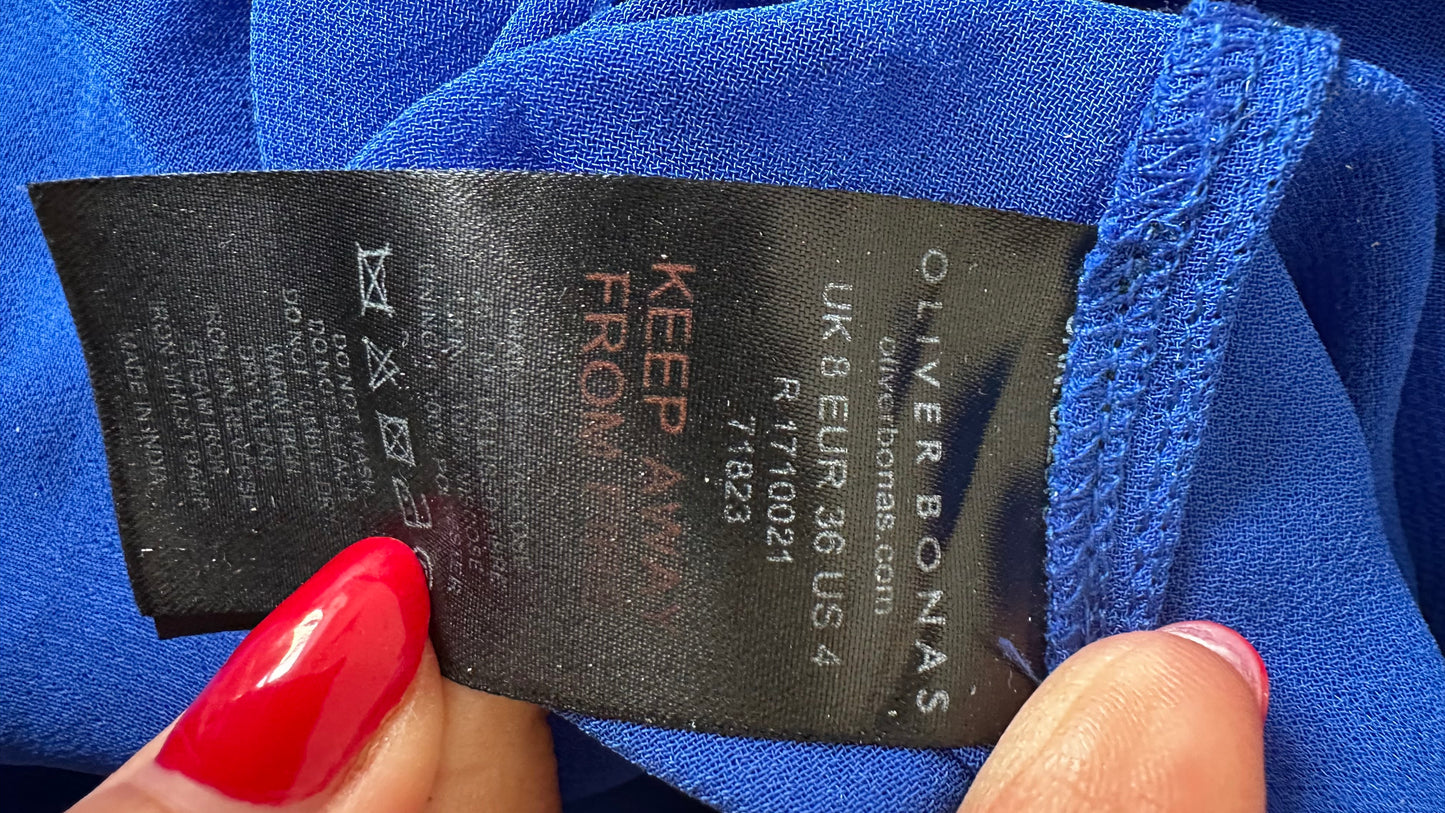 Oliver Bonas royal blue silver metallic maxi long dress UK 8 10 event vgc