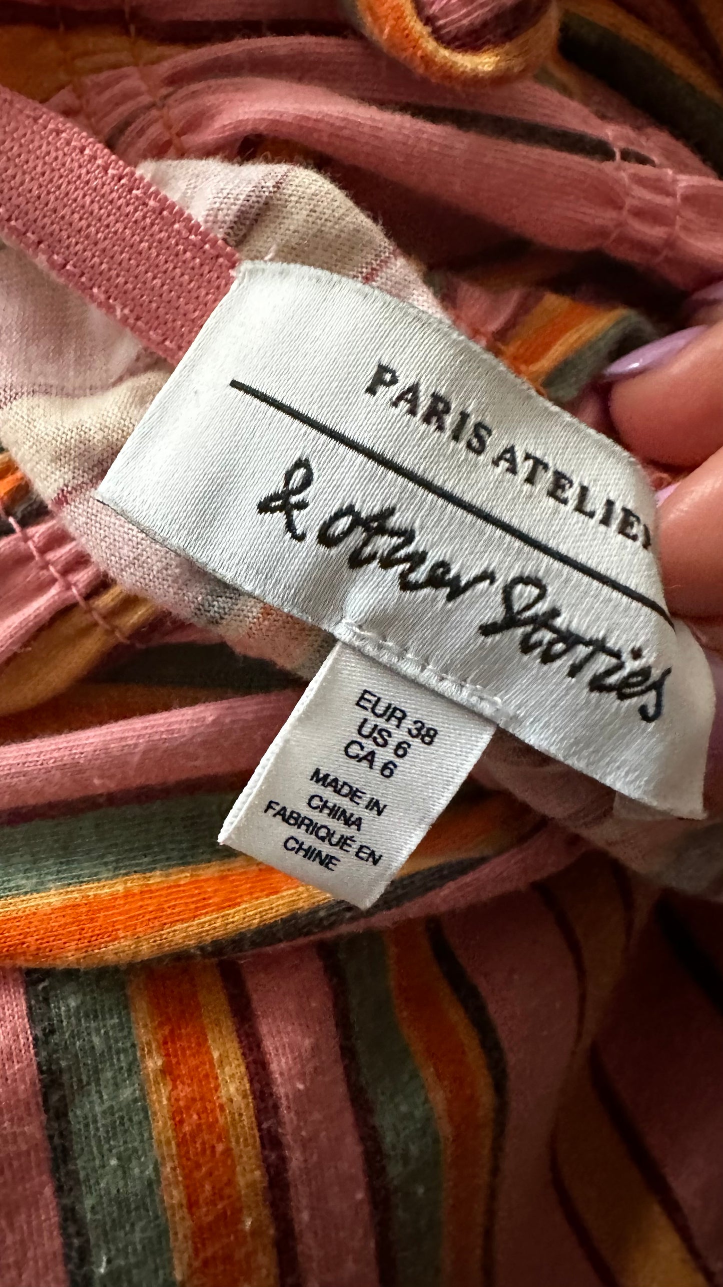 & other stories pink orange sundress midi holiday small UK 10 vgc