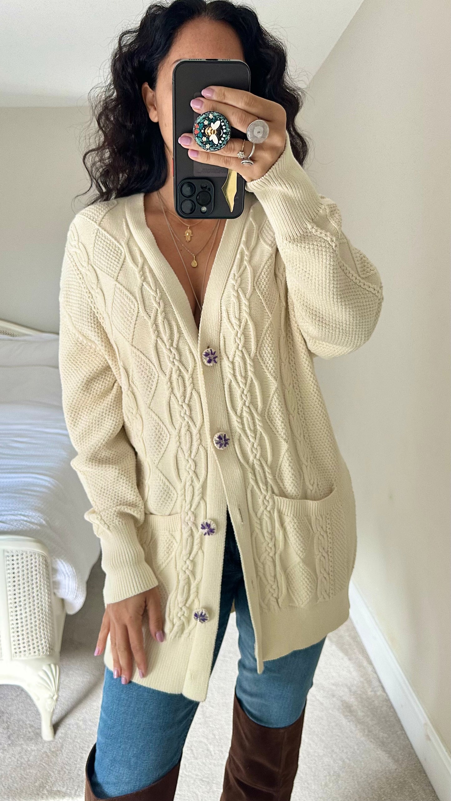 Zara cream cable knit longline cardigan medium UK 10-12 vgc