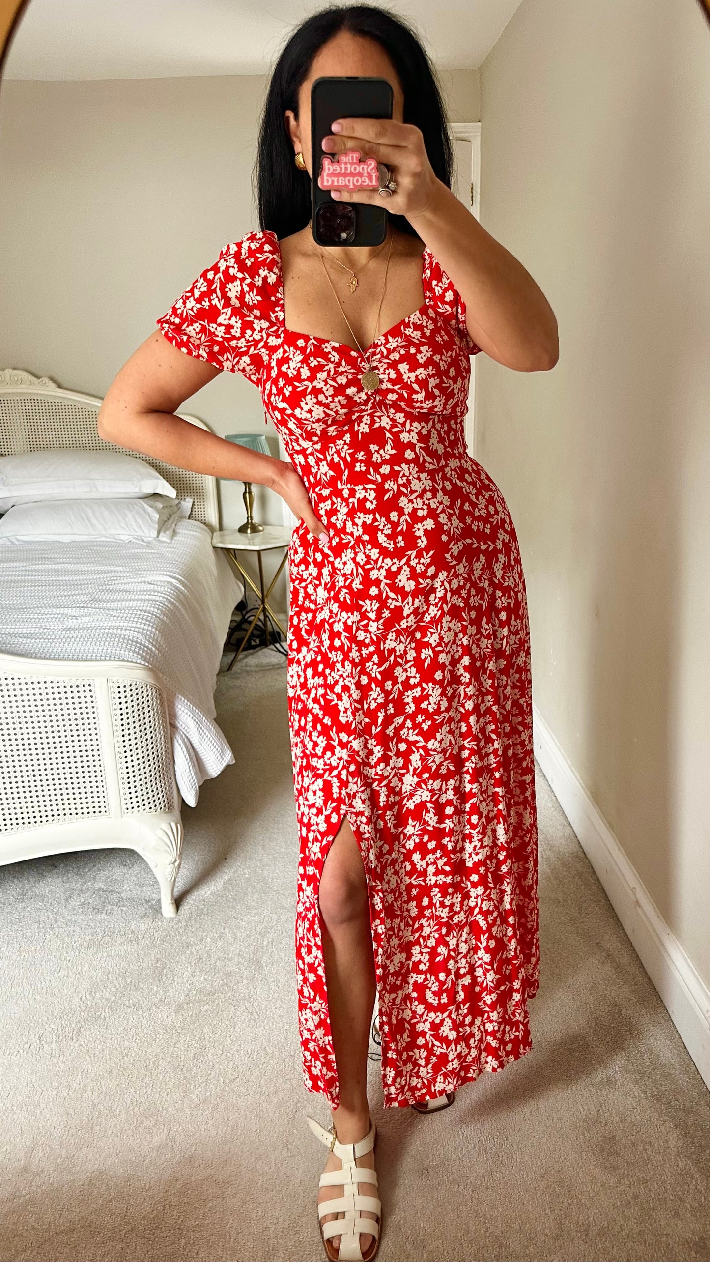 & other stories red white side split midi event dress extra small medium UK 6 8 12-14 vgc