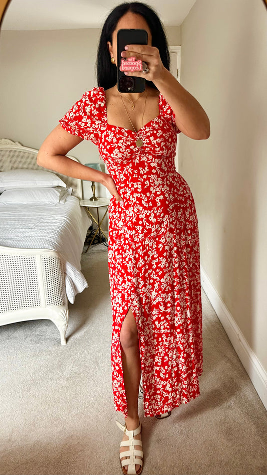 & other stories red white side split midi event dress extra small medium UK 6 8 12-14 vgc