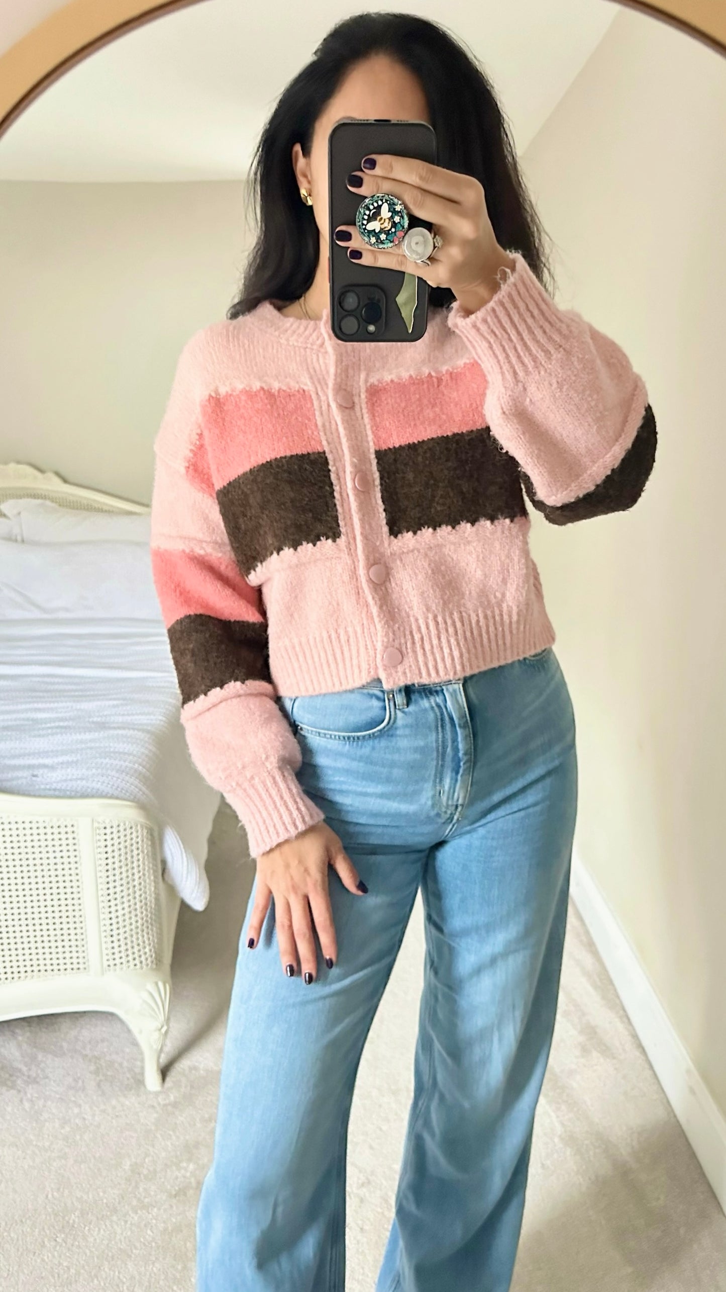 ASOS pink brown colour block knitted cardigan medium M UK 10 12 vgc