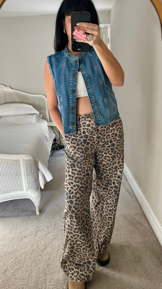 Oliver bonas blue denim button up waistcoat top medium UK 12 vgc