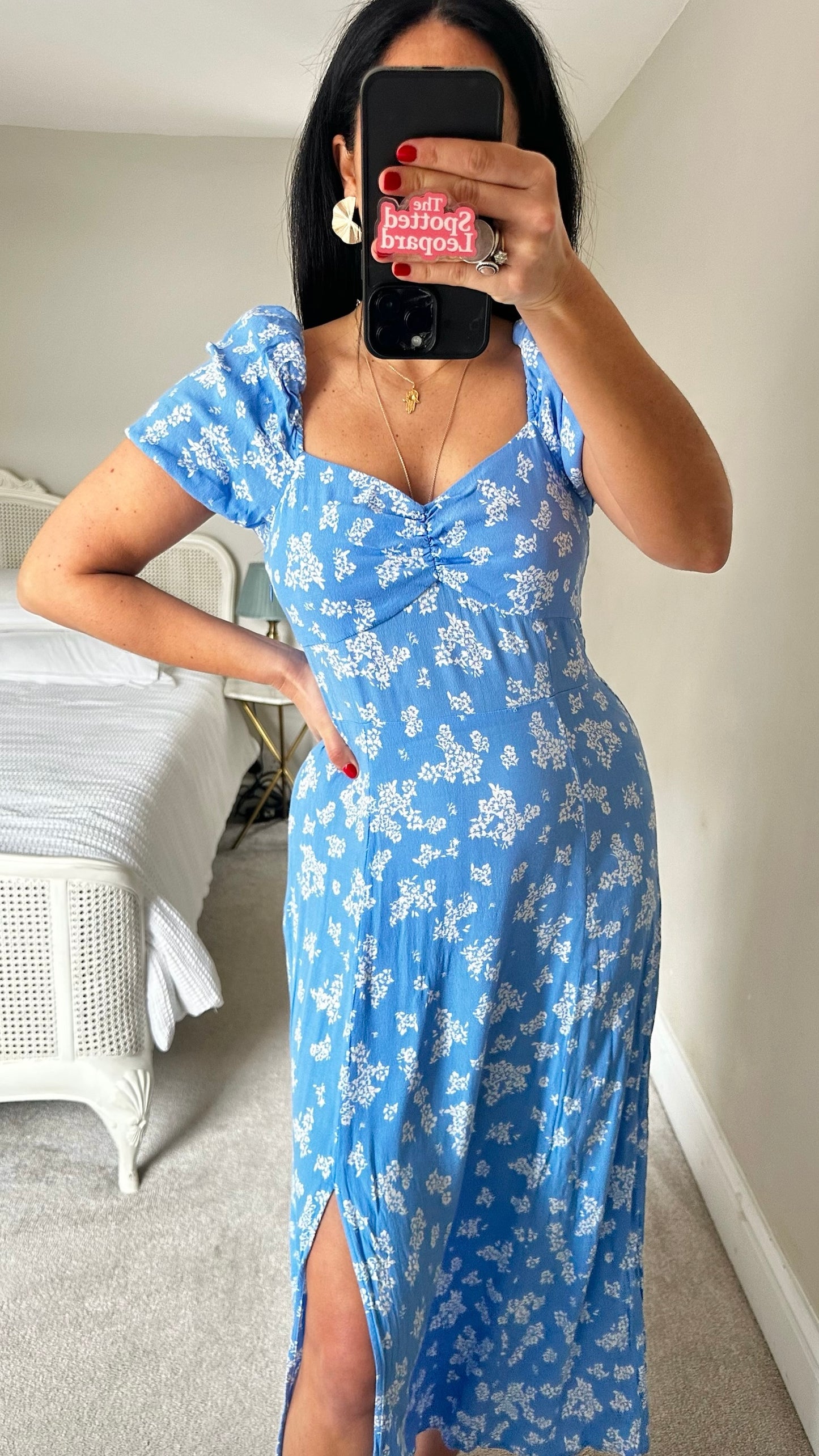 & other stories light blue white floral midi event side split dress medium UK 14 vgc