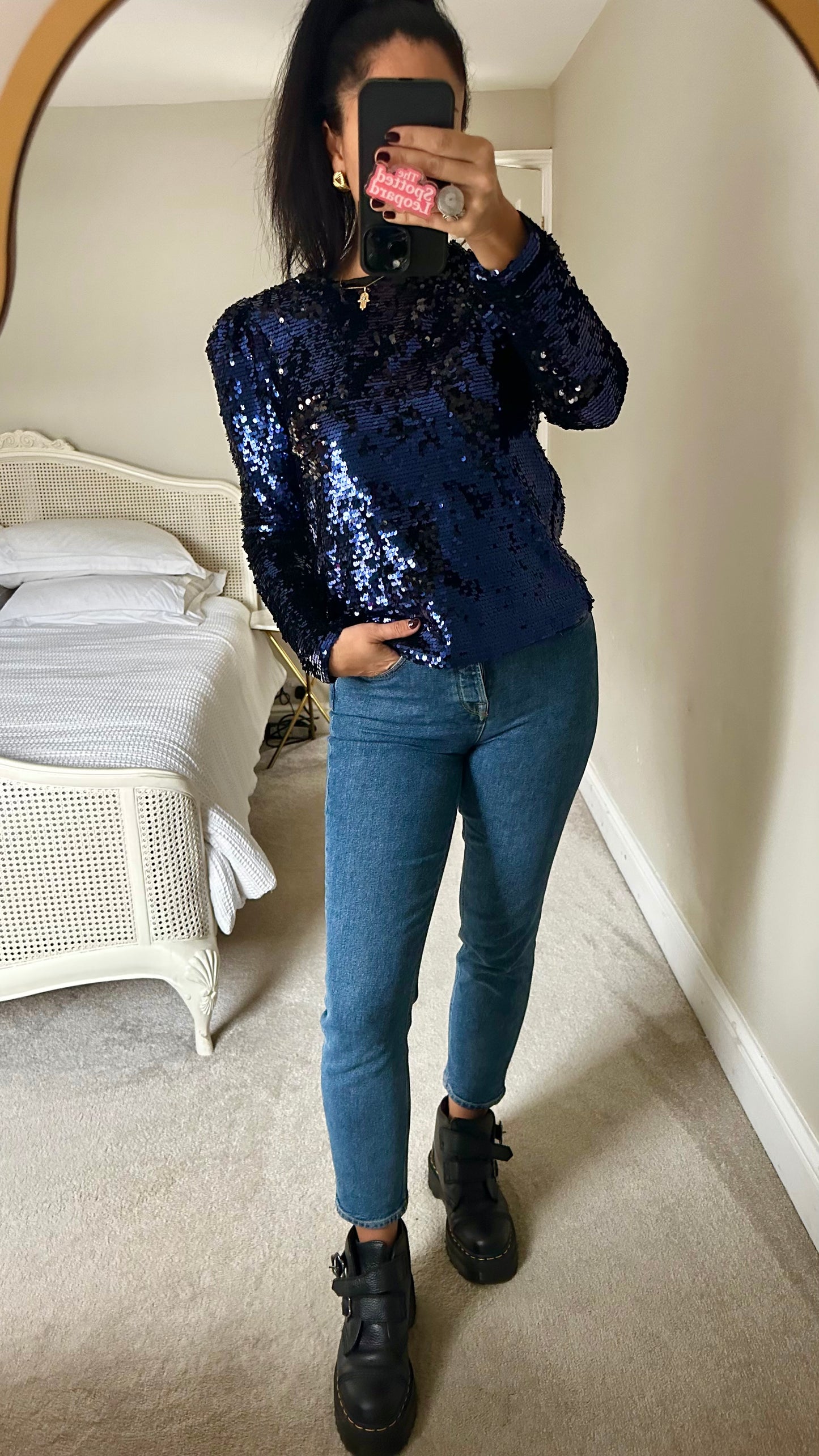 Selected Femme @ Anthropologie navy blue sequin Christmas top small new bnwt UK 8 XMS25