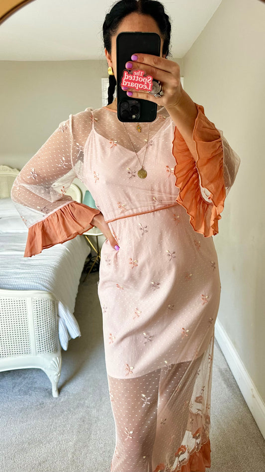 Stevie May pink peach floral mesh wedding guest dress UK 14 new bnwt