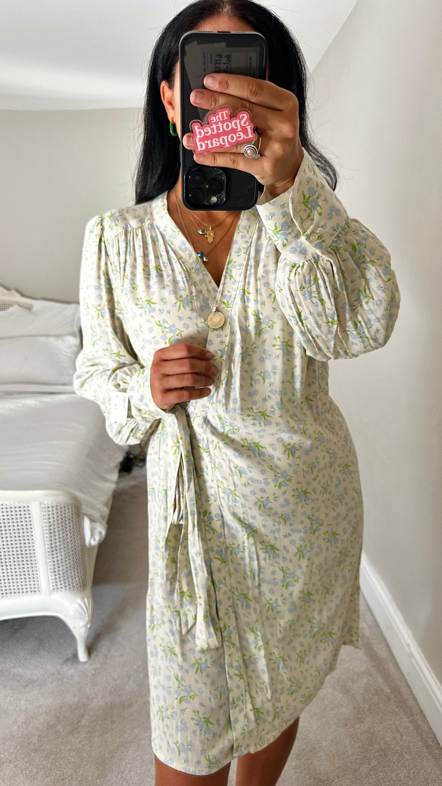 Selected Femme @ Anthropologie cream green floral wrap mini dress medium UK 12 new bnwt