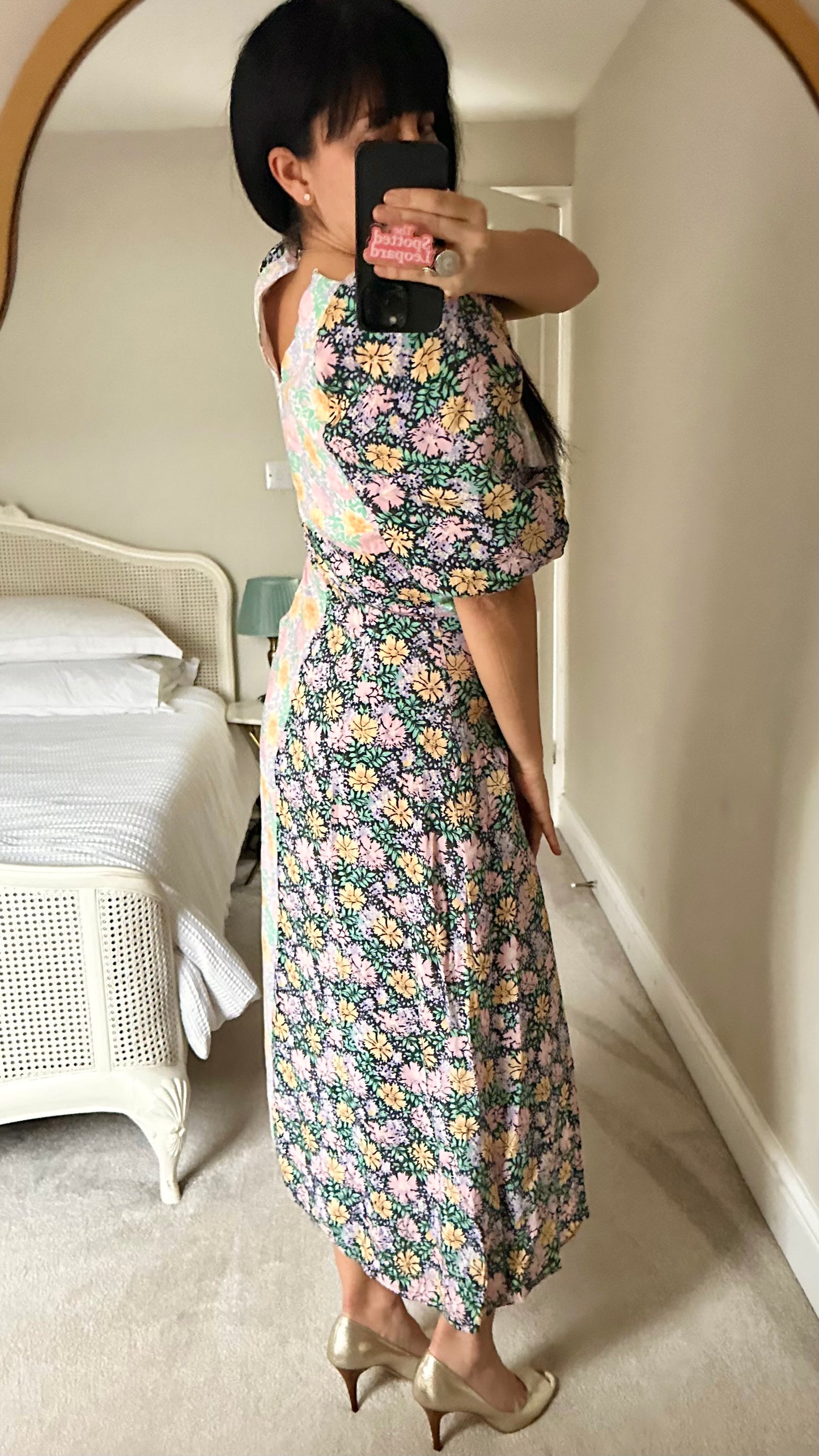 Nobody’s Child black yellow pink floral midi front split dress small UK 10 vgc