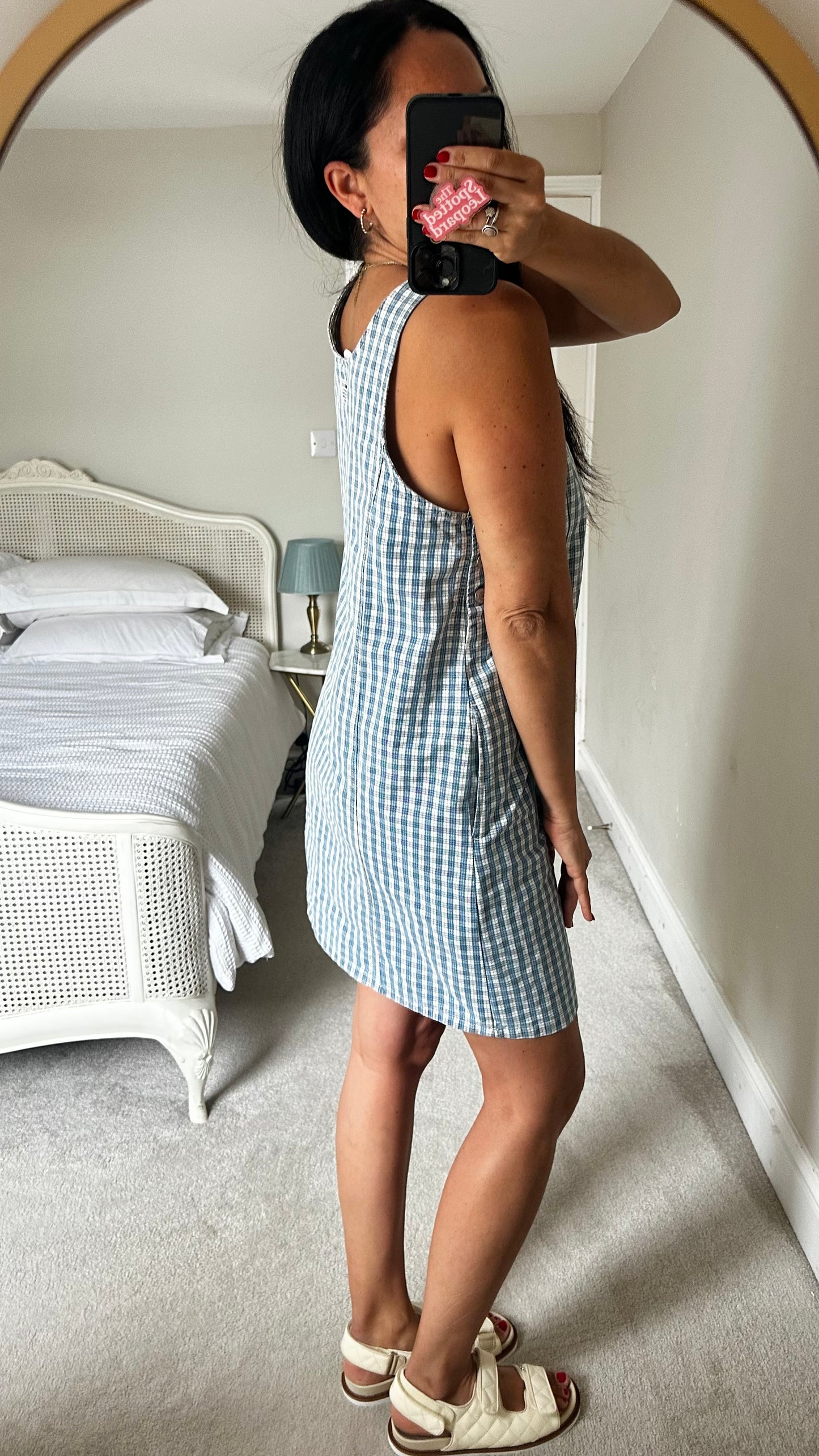 Levis light blue white gingham vintage dungaree dress medium UK 12 vgc