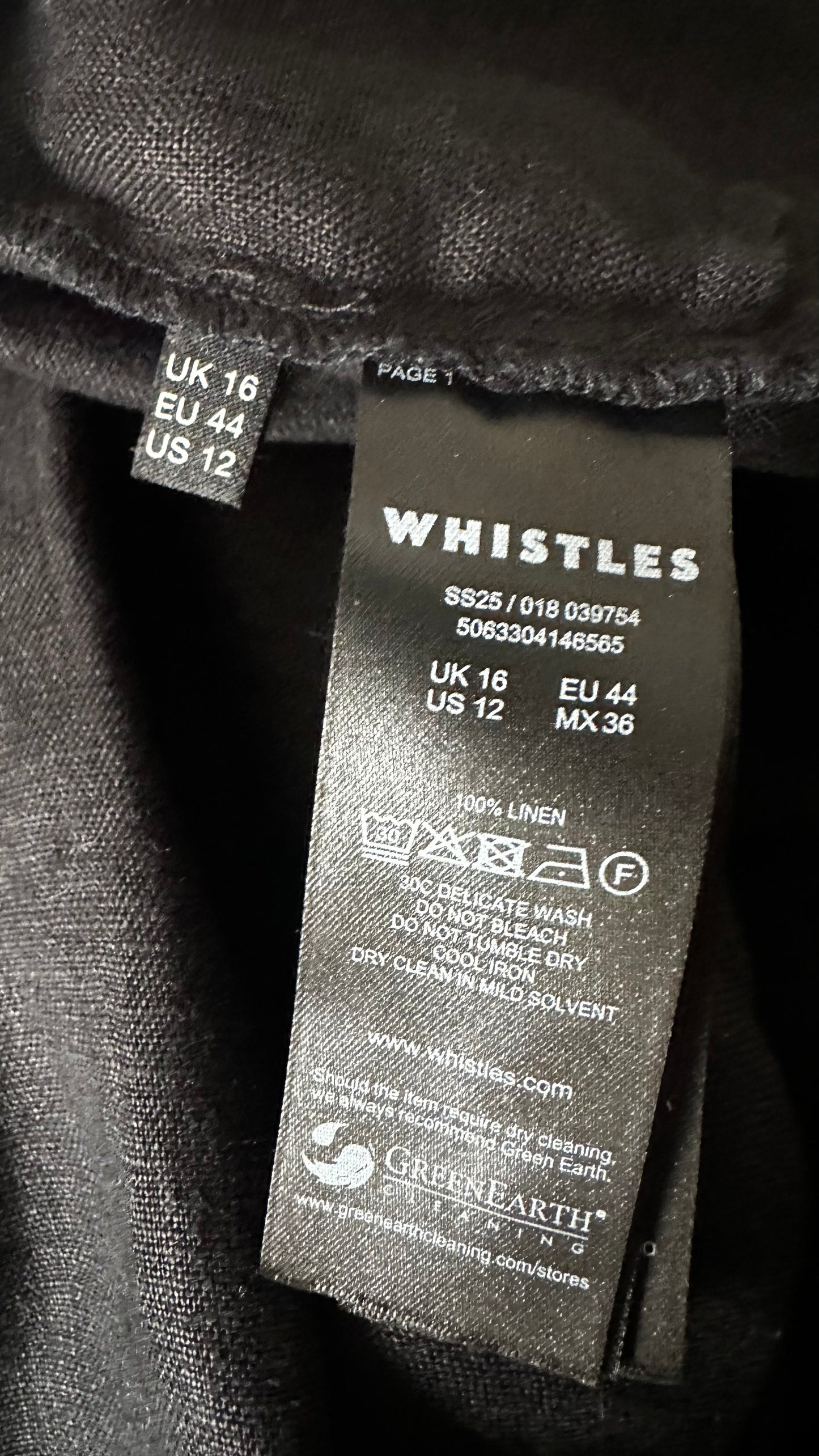 Whistles black pure linen jumpsuit playsuit trousersuit medium UK 14-16 vgc