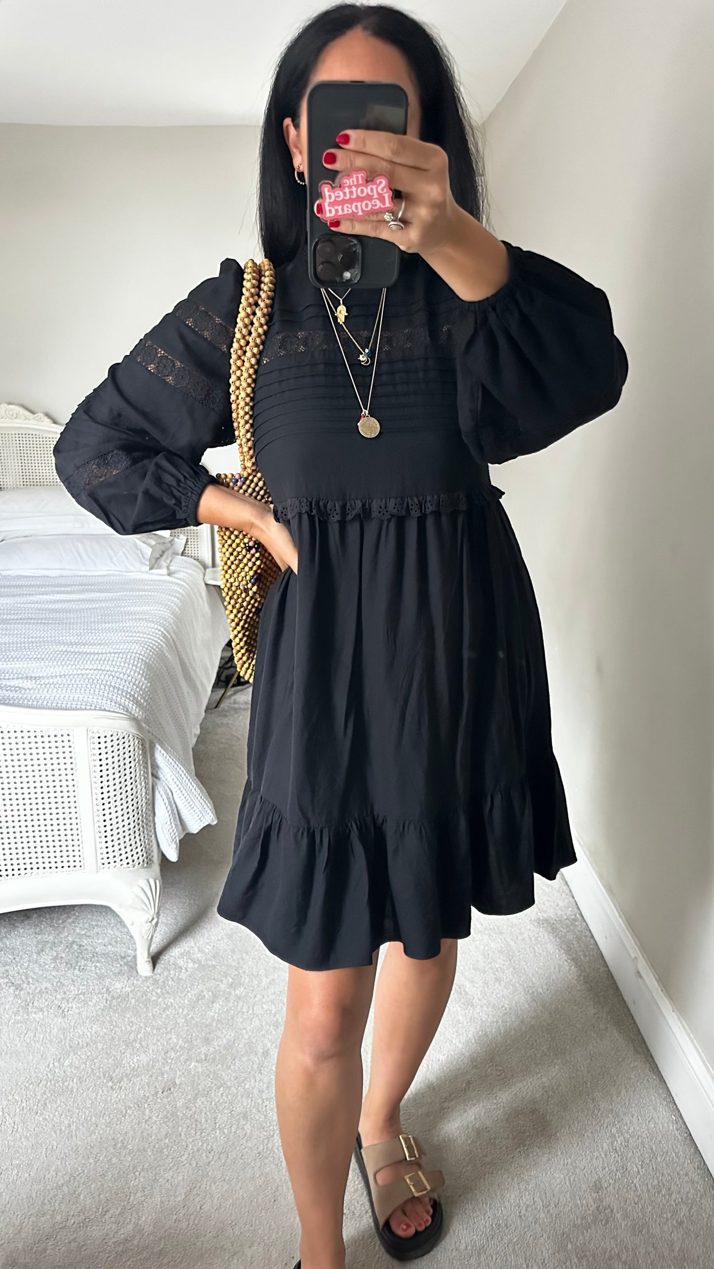 & other stories black boho lace dress small UK 10 vgc