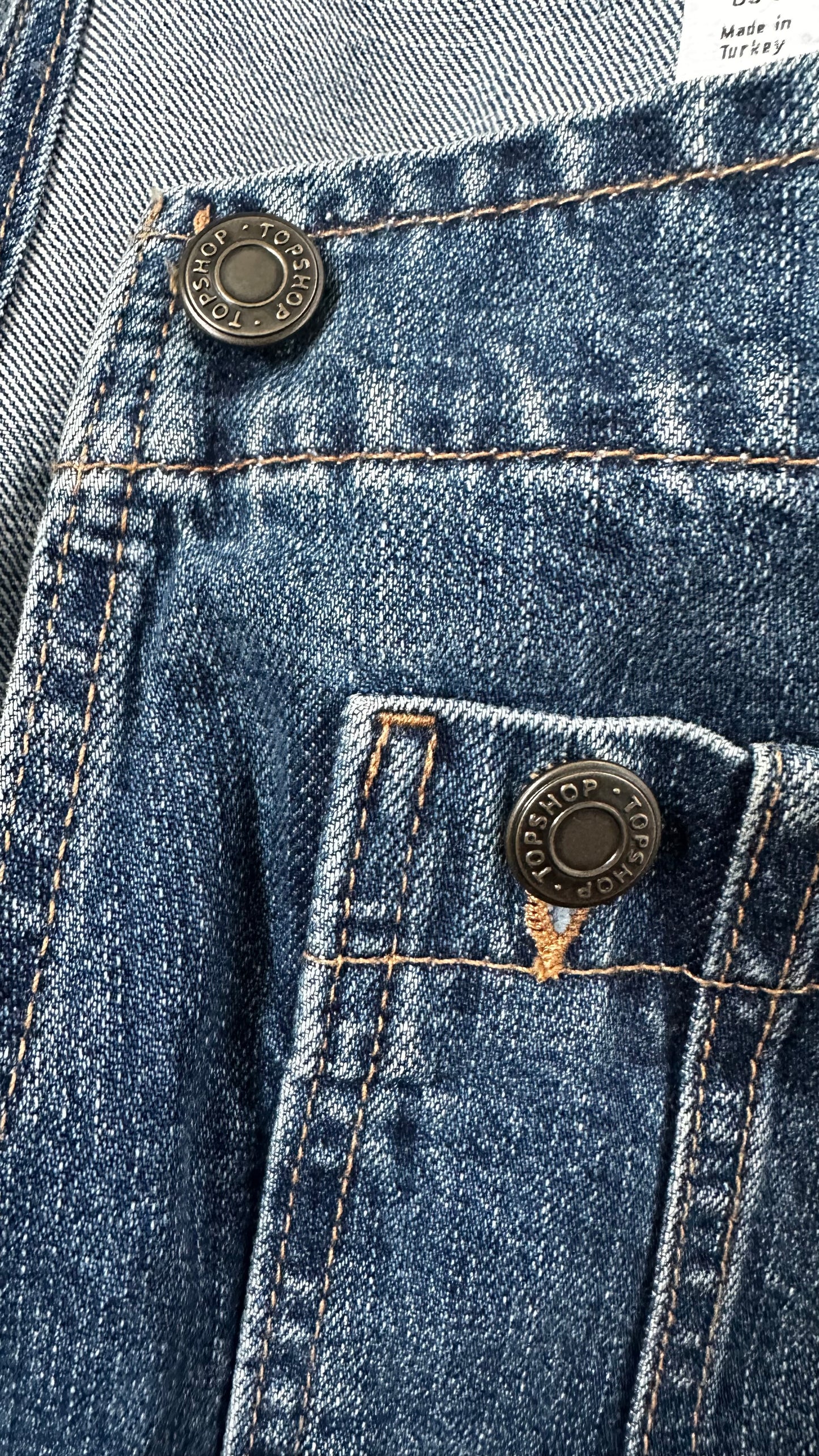 Topshop navy blue denim jeans dungarees playsuit jumpsuit small UK 10 vgc