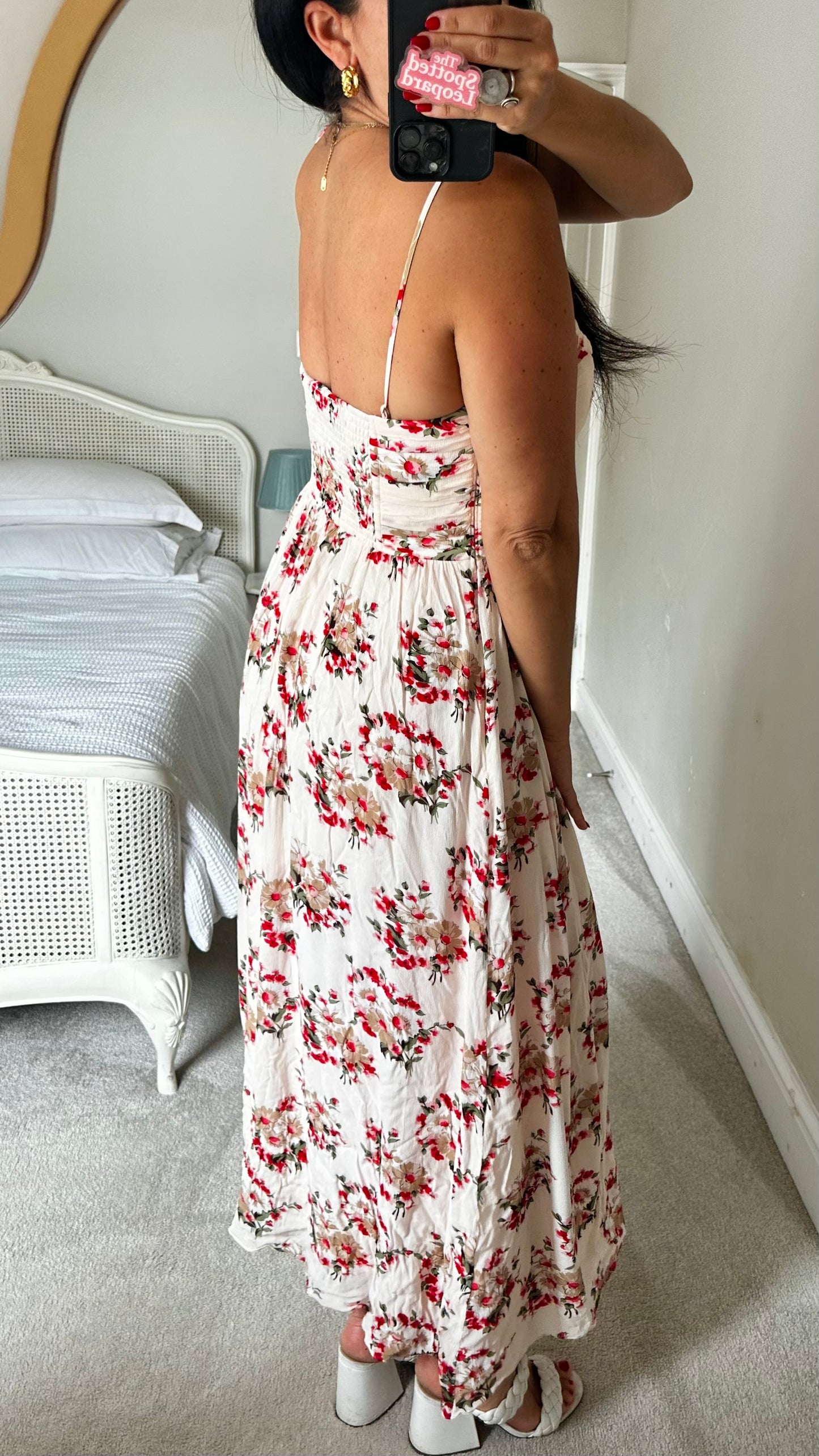 & other stories cream red floral holiday maxi long even dress medium UK 14 vgc