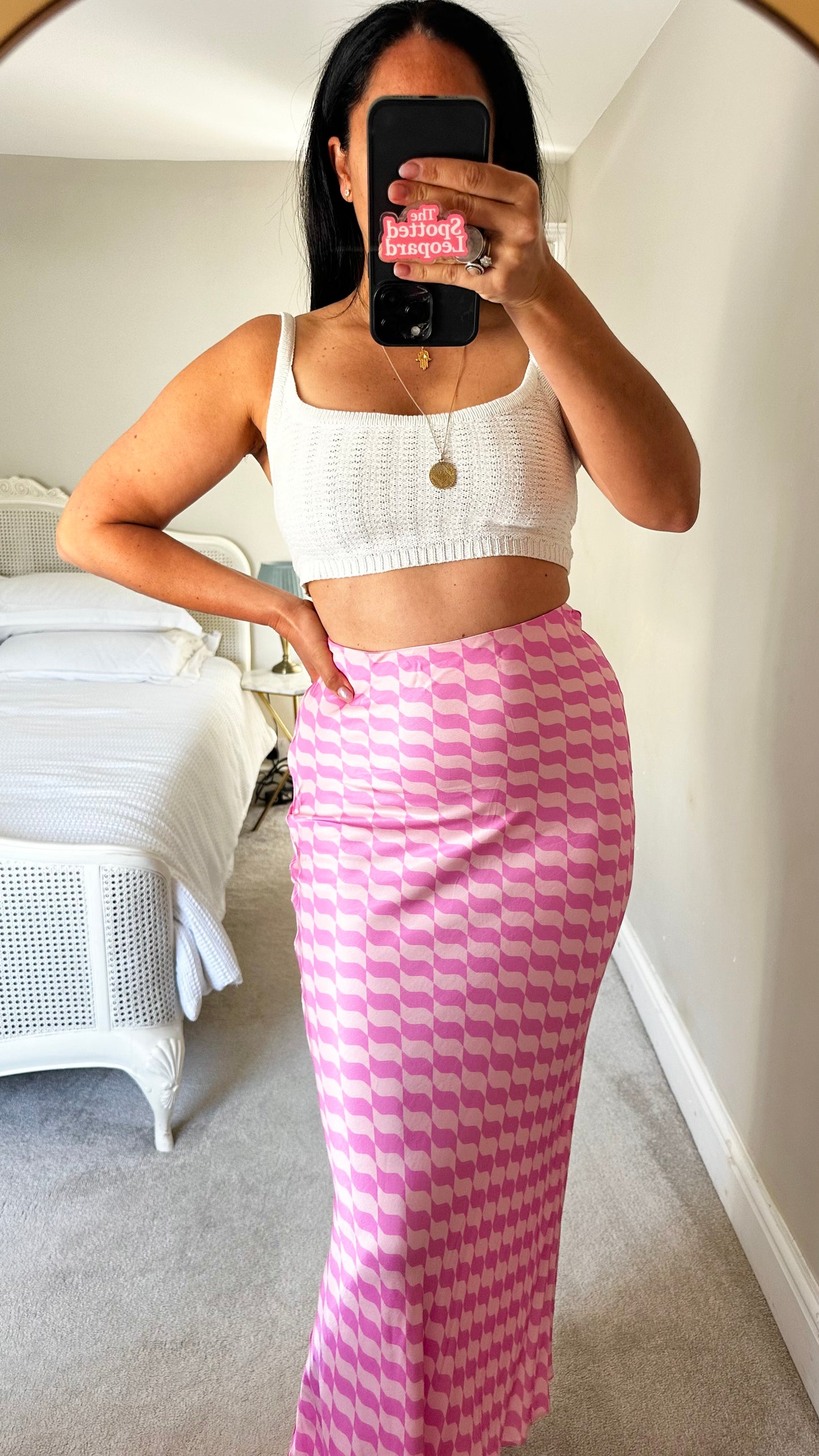 Kitri rose pink gingham check midi satin skirt small UK 8 new bnwt