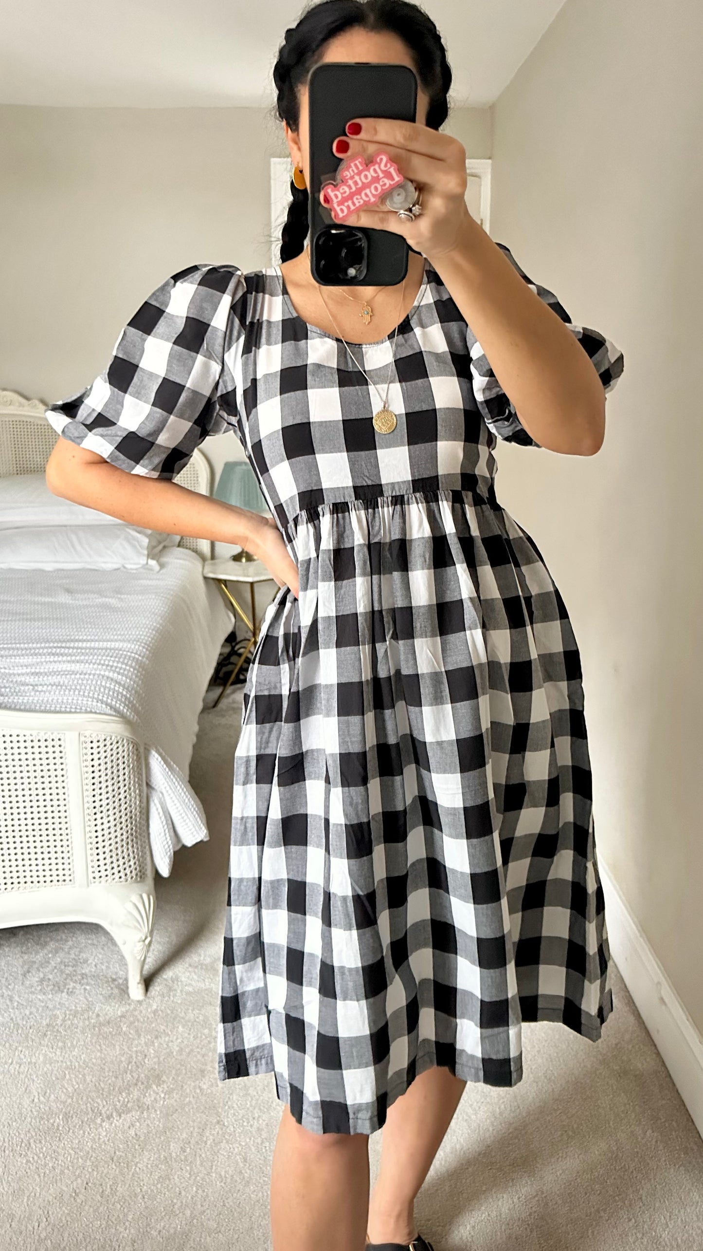 Albaray black white gingham check dress small UK 10 vgc petite