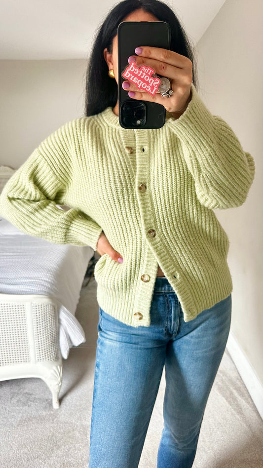 Topshop mint green knitted cardigan jumper small UK 8 vgc