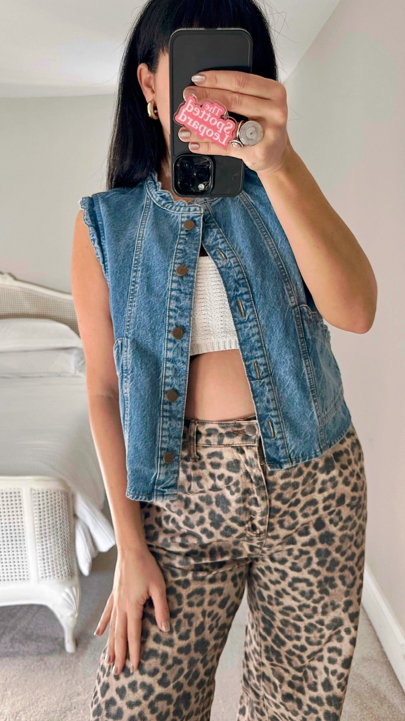 Oliver bonas blue denim button up waistcoat top medium UK 12 vgc