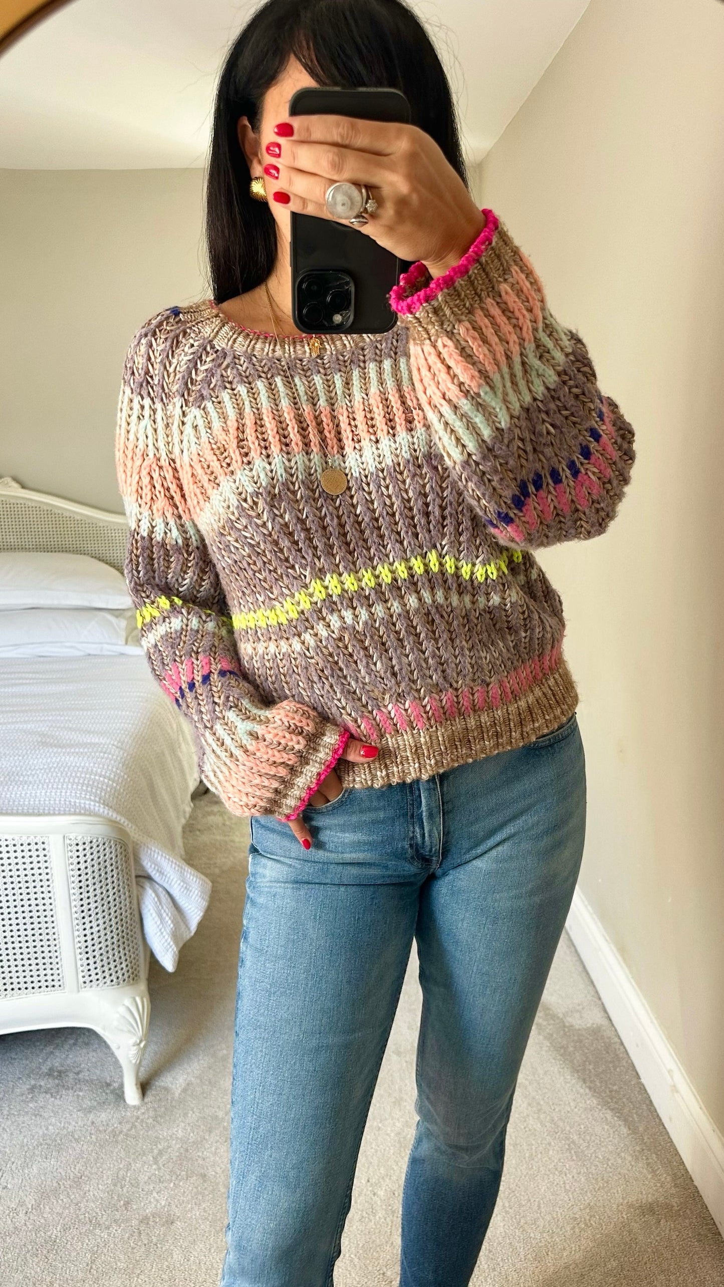 Anthropologie multi colour chunky knitted jumper small UK 8-10 vgc