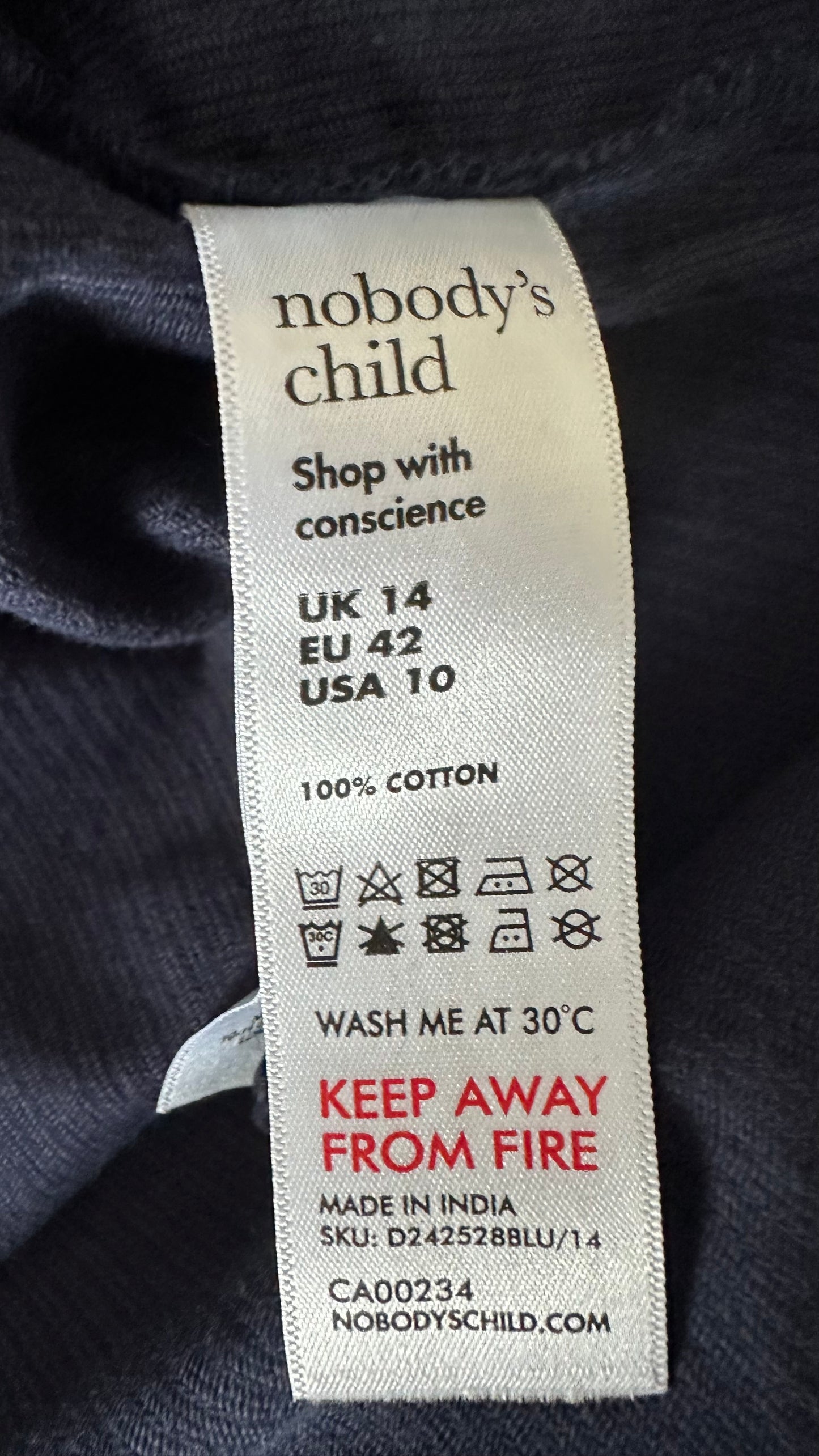 Nobody’s Child navy blue corduroy mini casual autumn dress extra large UK 14 vgc w25