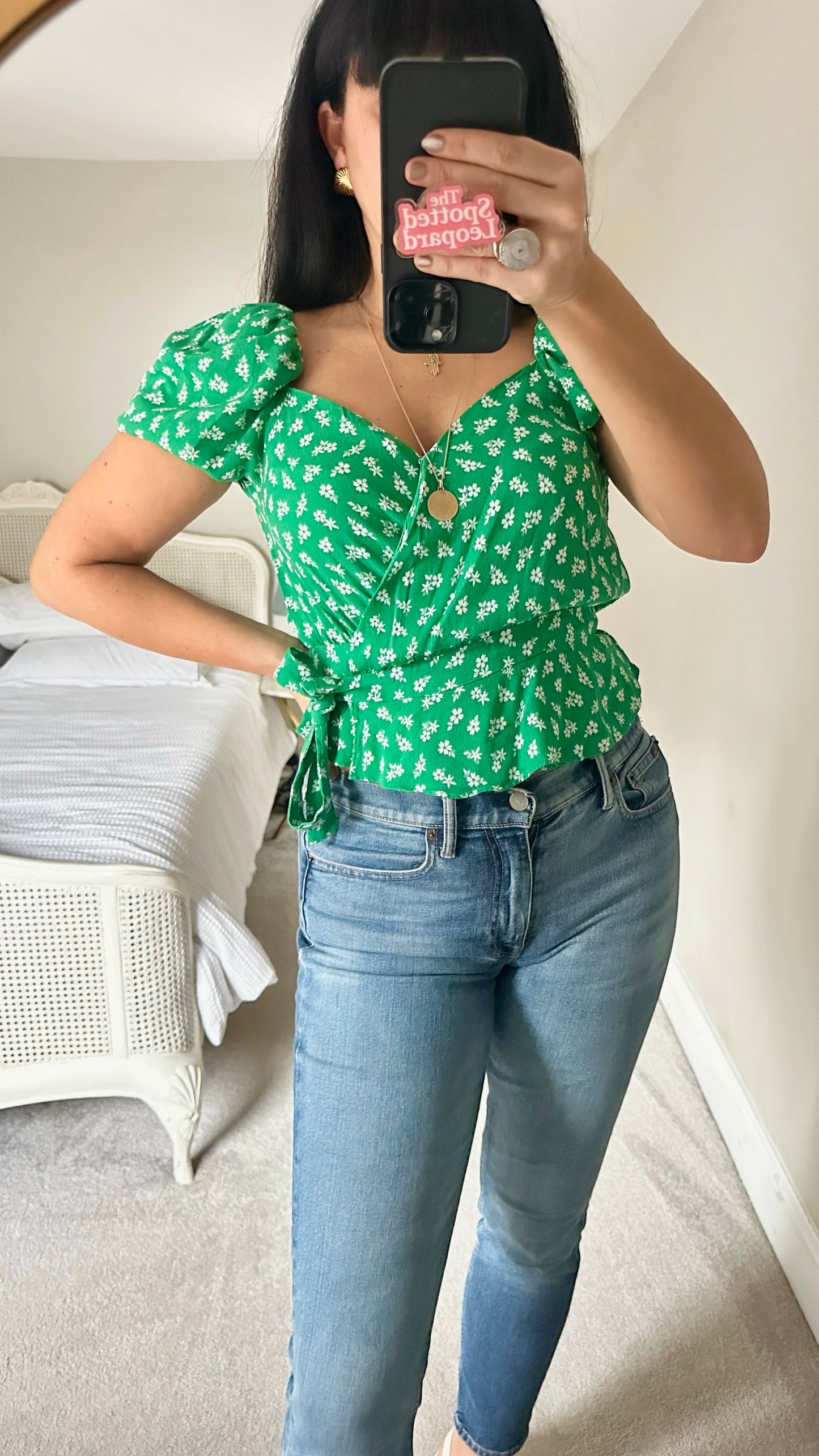 & Other stories bright green floral wrap top medium M UK 10-12 excellent condition