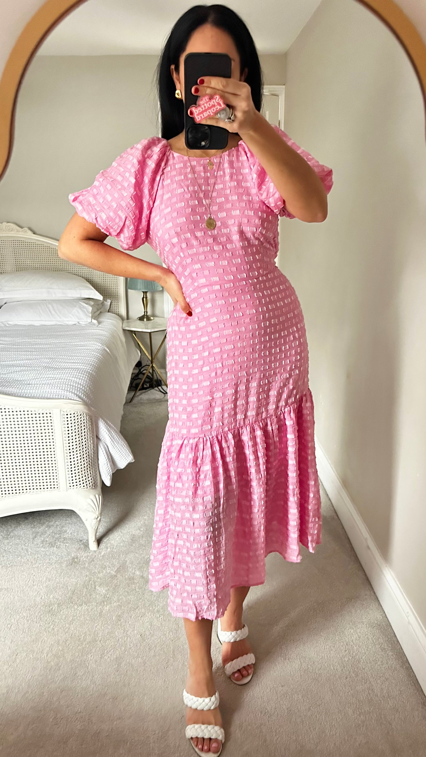 Oliver Bonas pink soft rose candy wedding guest event dress midi small UK 8 10 vgc