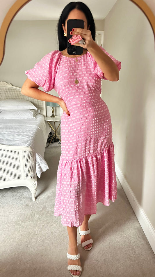 Oliver Bonas pink soft rose candy wedding guest event dress midi small UK 8 10 vgc