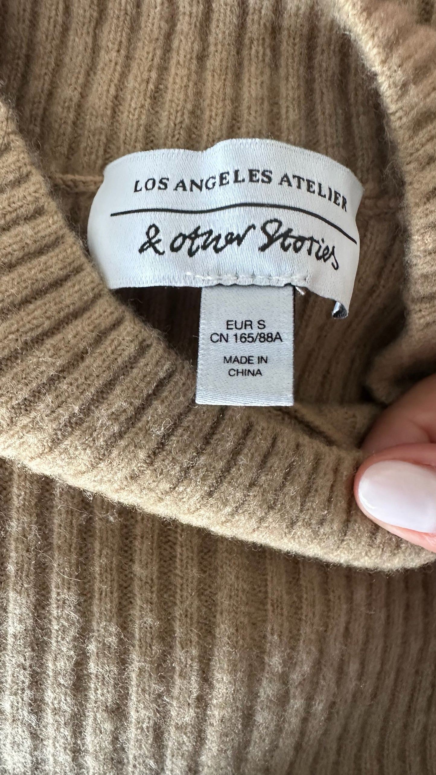 & other stories beige caramel knitted ribbed jumper dress maxi long small UK 8-10 vgc w25