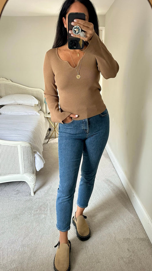 & other stories brown mocha knitted top jumper small UK 8-10 vgc w25