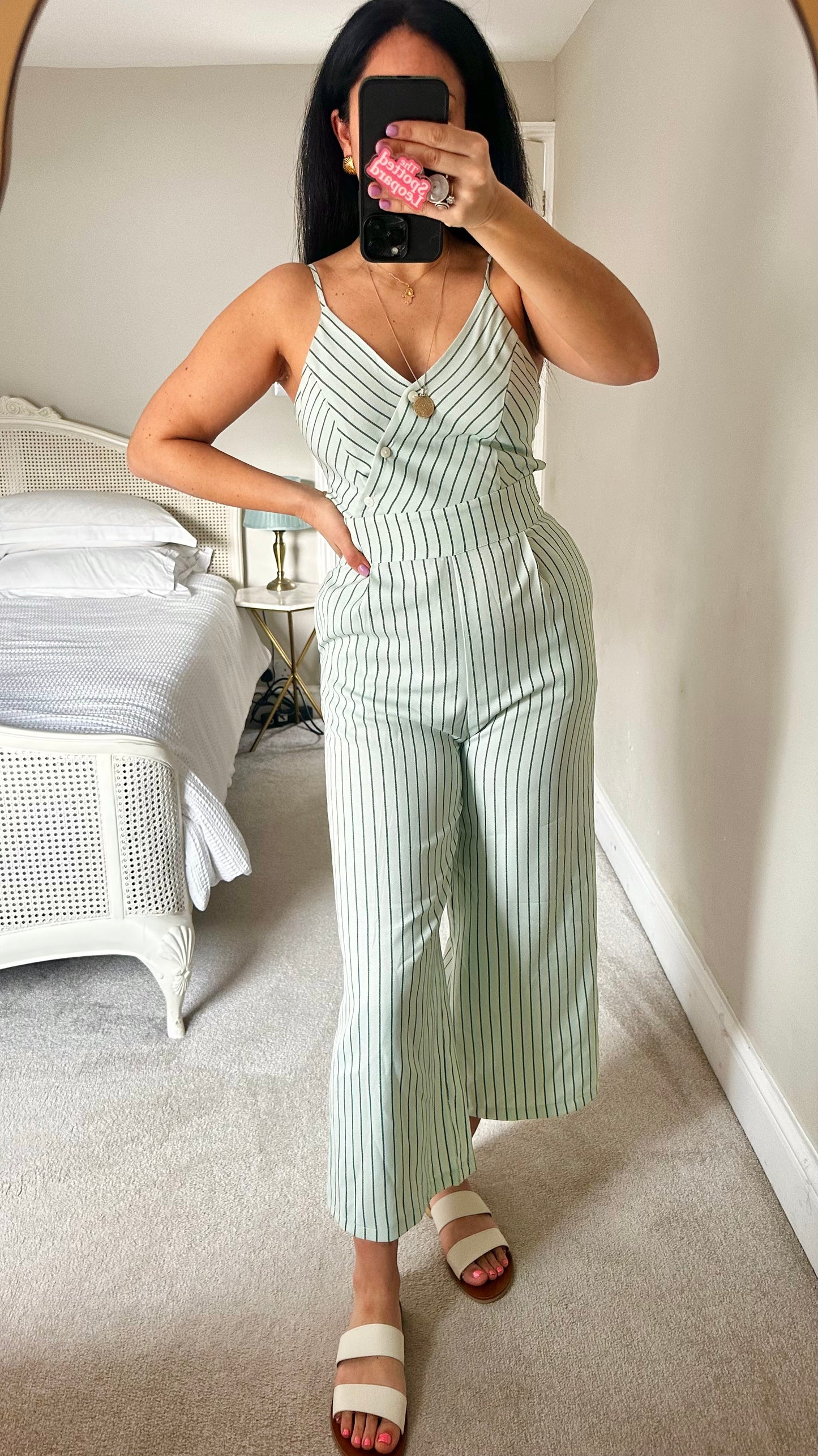 Liquorice mint green pinstripe jumpsuit trousersuit small UK 8 vgc