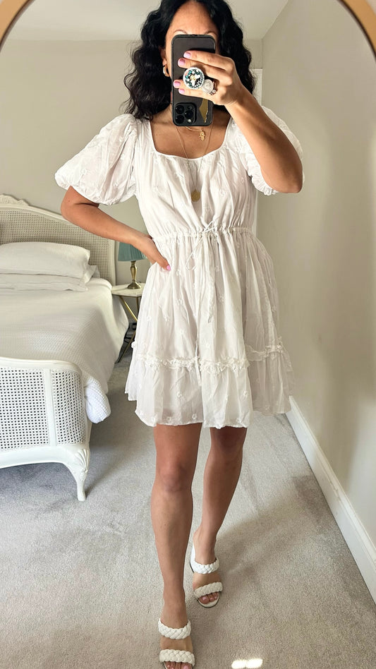 &Other stories white floral embossed mini sun dress holiday small S UK 8-10 and large L UK 12