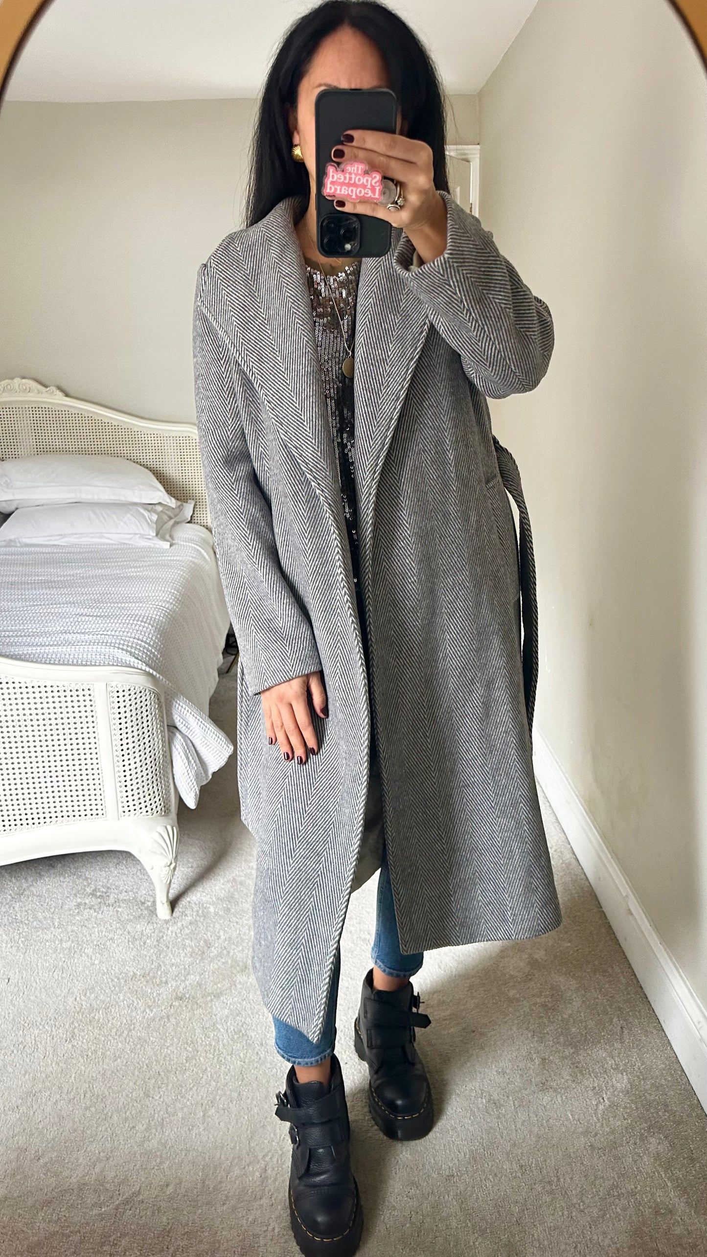 Selected Femme @ Anthropologie grey herringbone long coat small UK 8 new bnwt