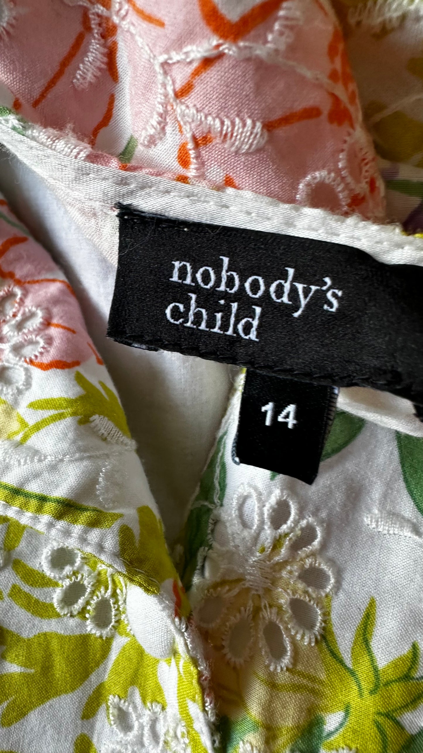 Nobody’s Child pink lilac yellow button up holiday sun dress medium UK 14 vgc