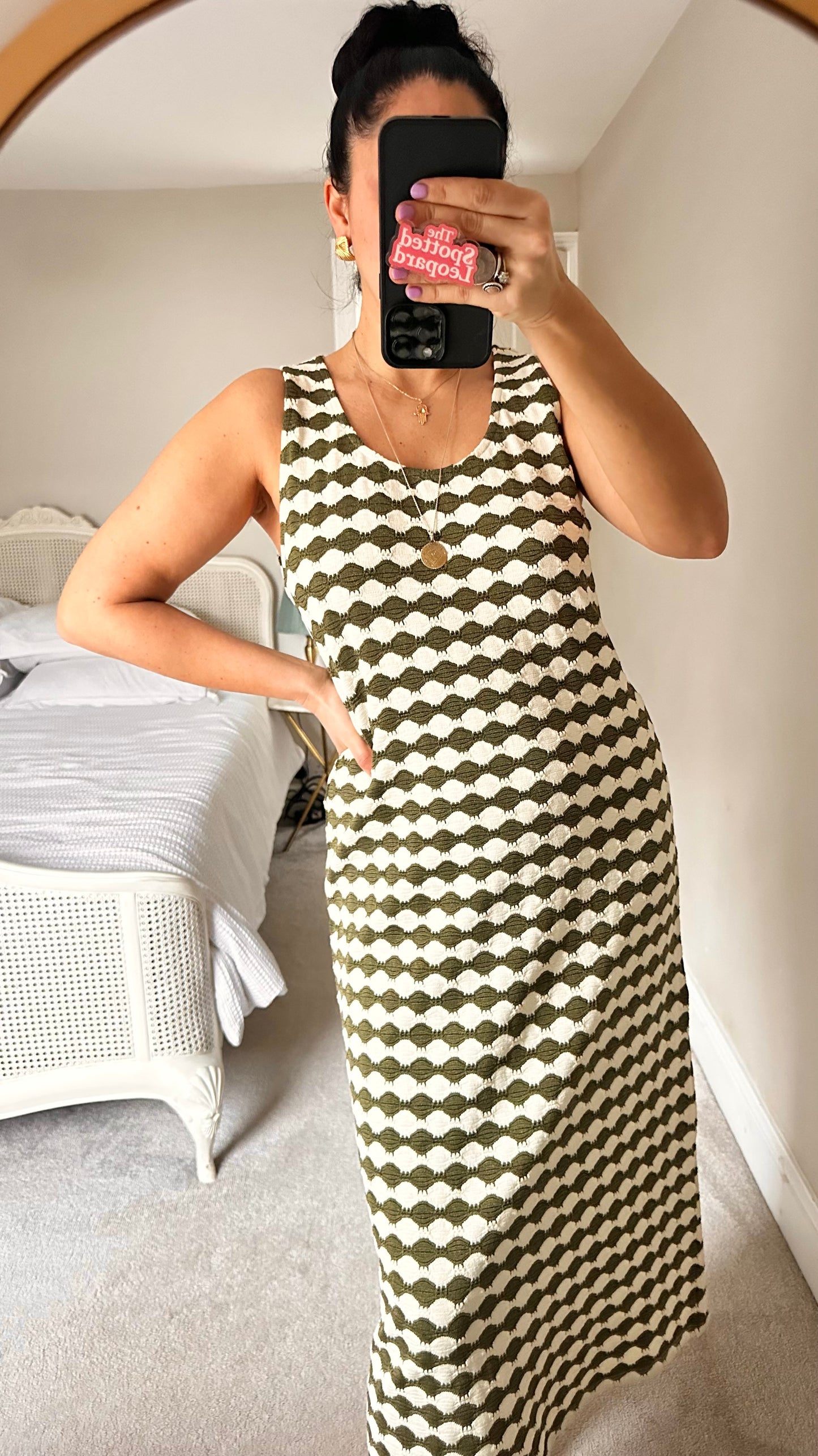 Ro & Zo khaki cream green stripe squiggle midi long maxi holiday dress new UK 14 bnwt