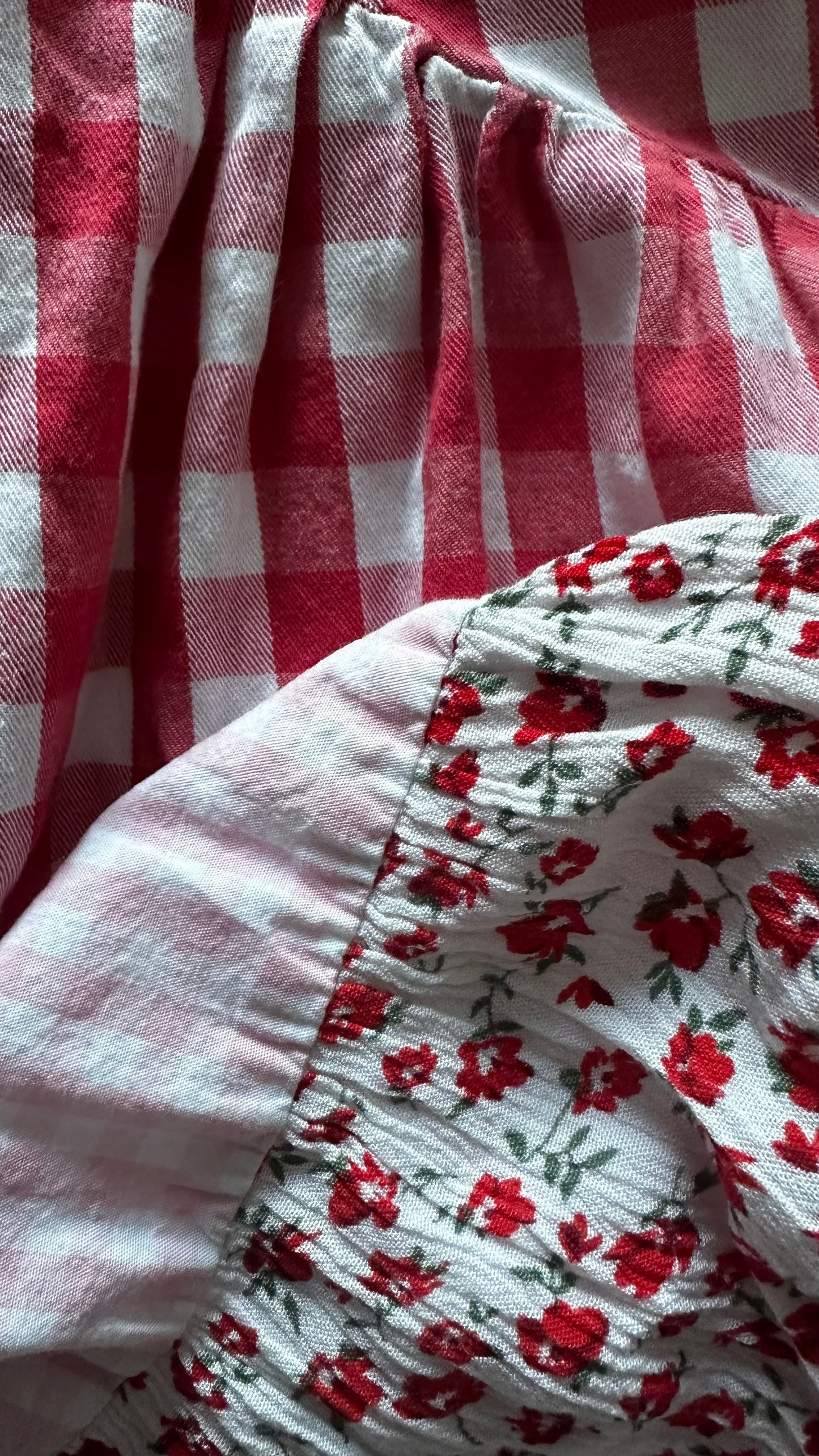 ASOS red pink floral gingham mini holiday dress medium UK 12 vgc