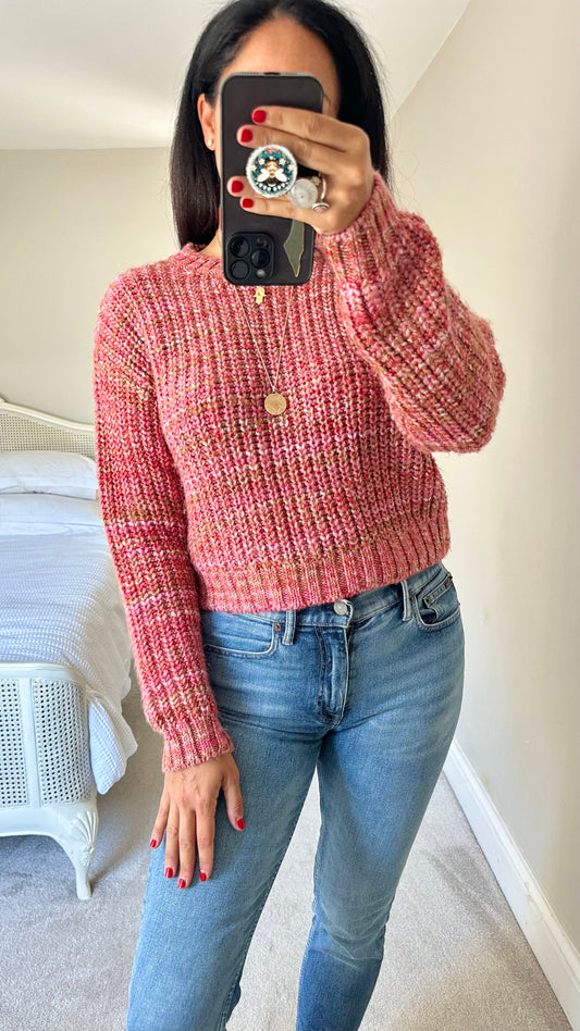 Anthropologie burnt pink red chunky knitted jumper small UK 8 vgc