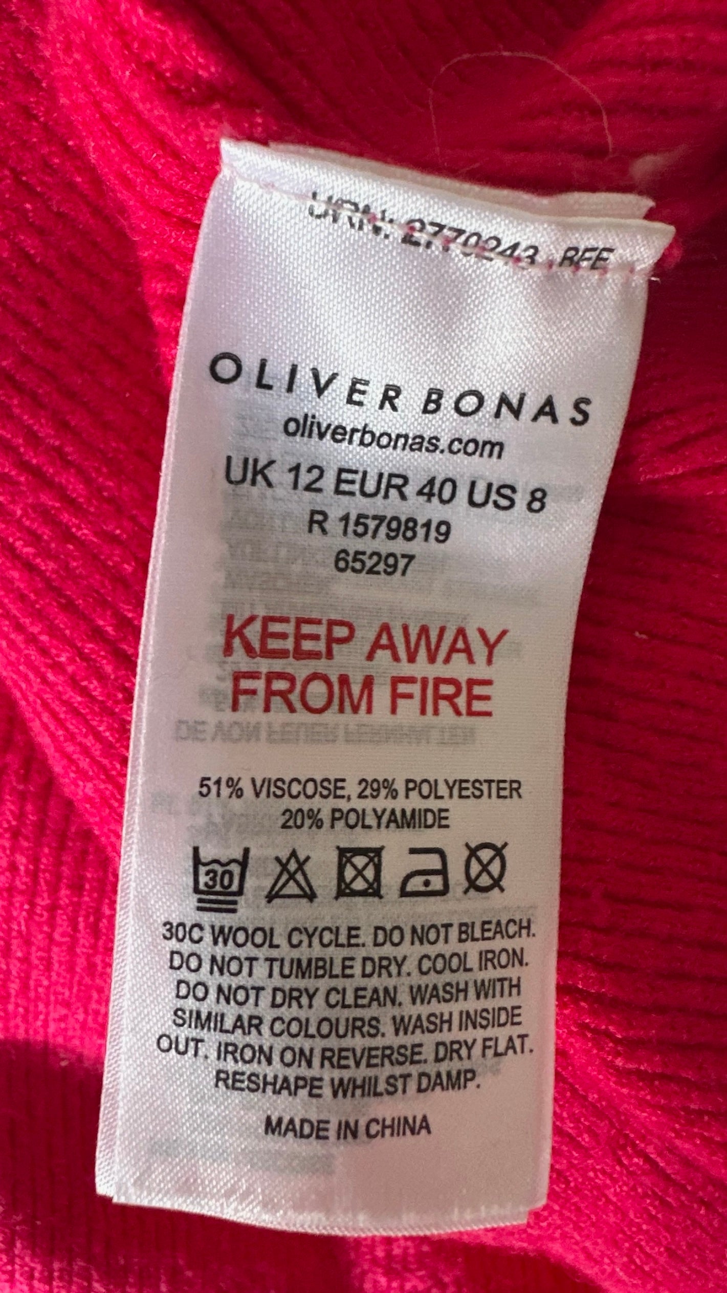 Oliver bonas fuchsia pink burgundy knitted button up midi jumper dress large L UK 12 excellent used condition