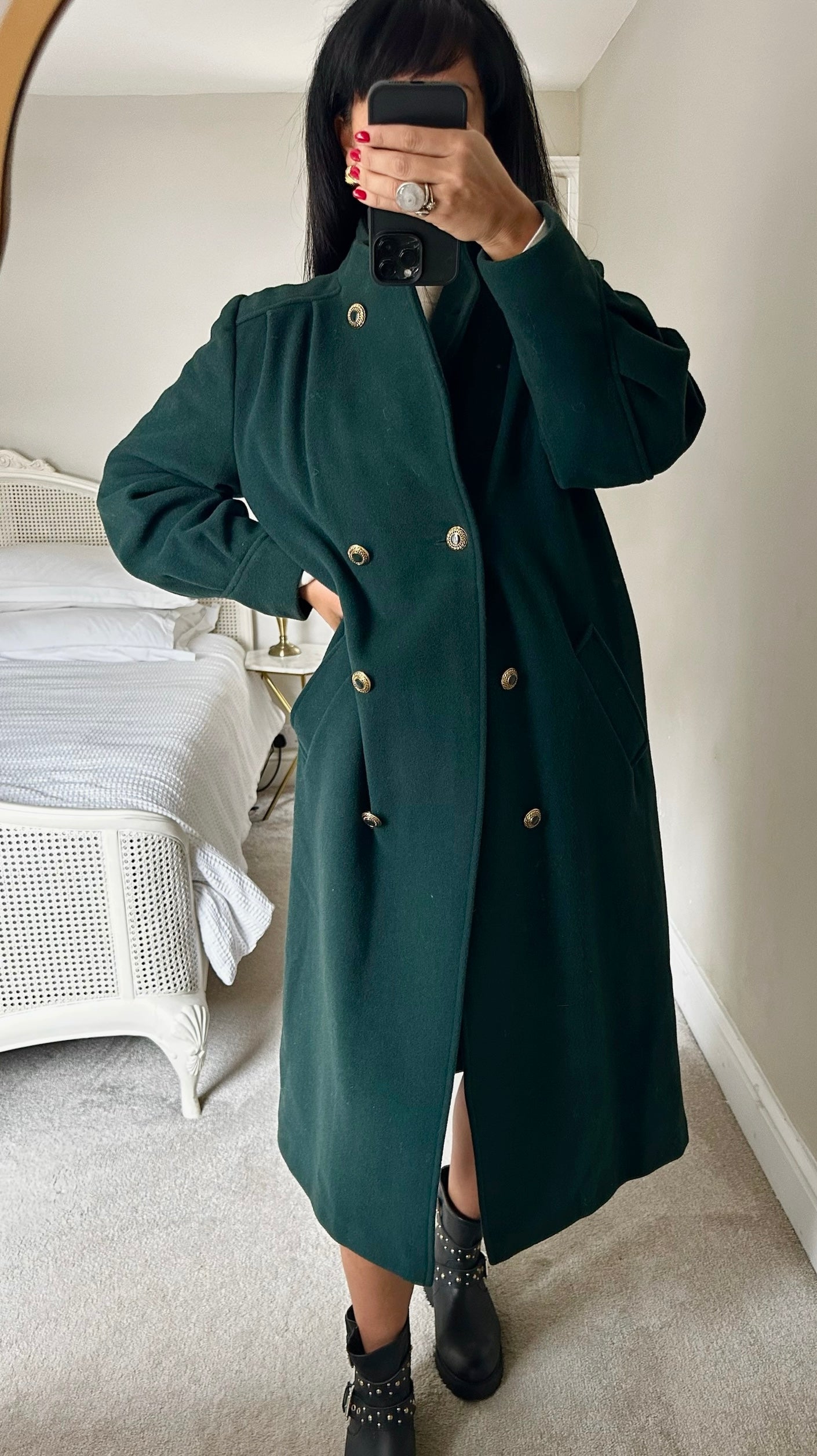 Nuage bottle green wool cashmere blend maxi coat large UK 12-14 vgc