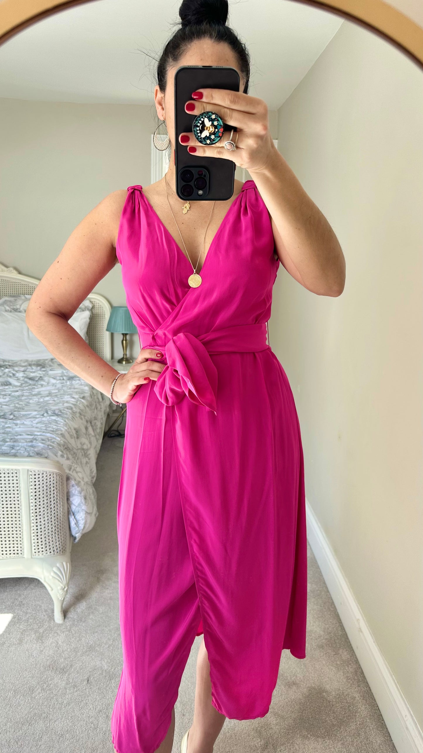 & other stories fuschia pink wrap wedding guest midi dress small xs UK 6